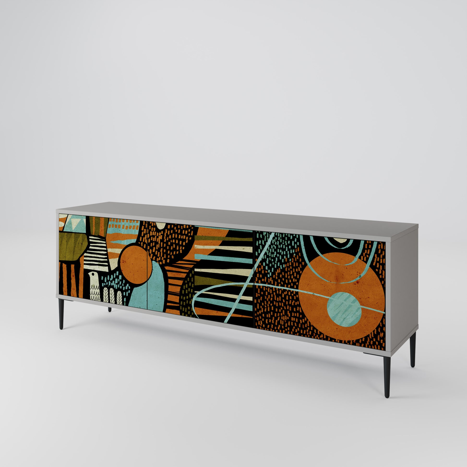 GEODE GLIMMER 3-Door TV Stand in Grey Finish