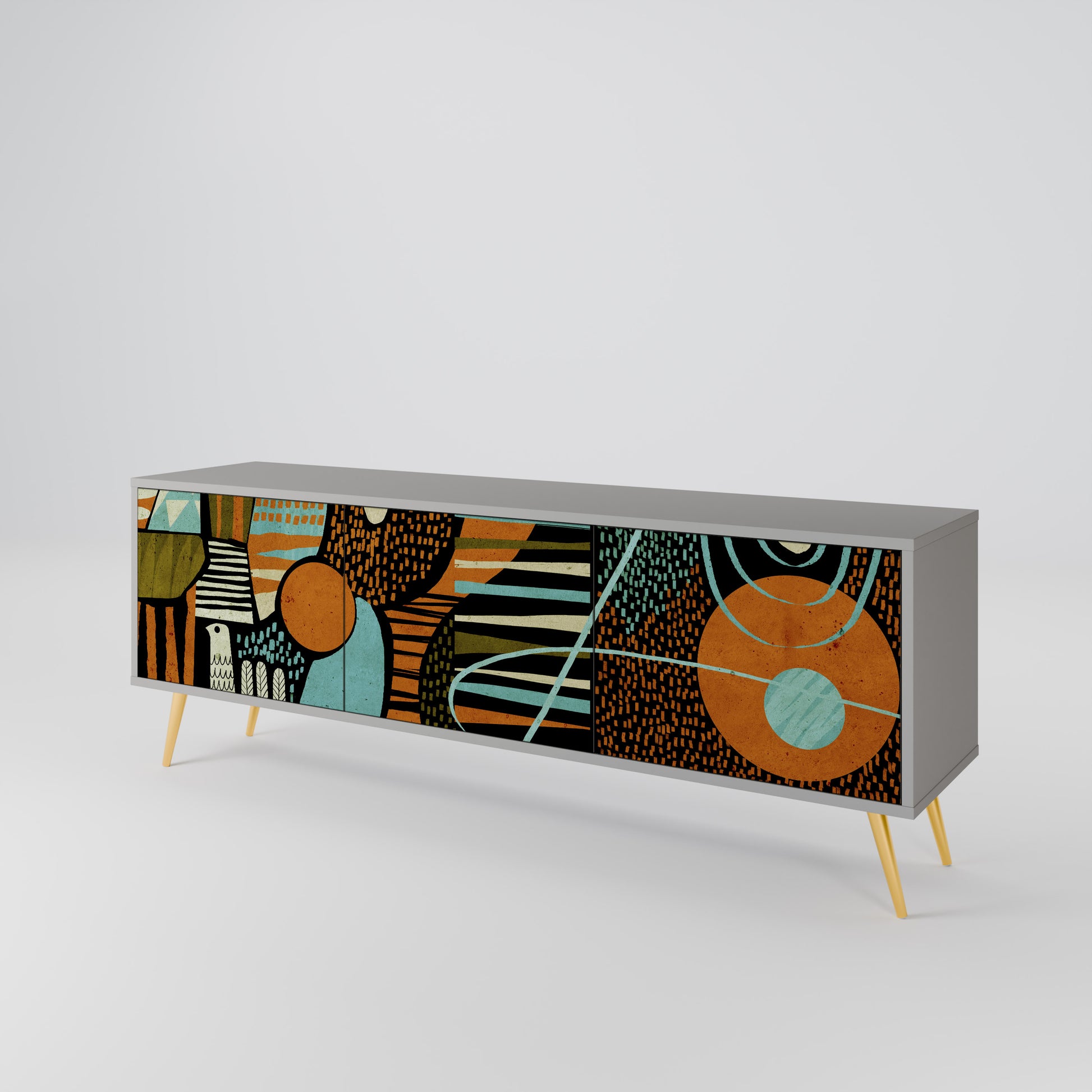 GEODE GLIMMER 3-Door TV Stand in Grey Finish