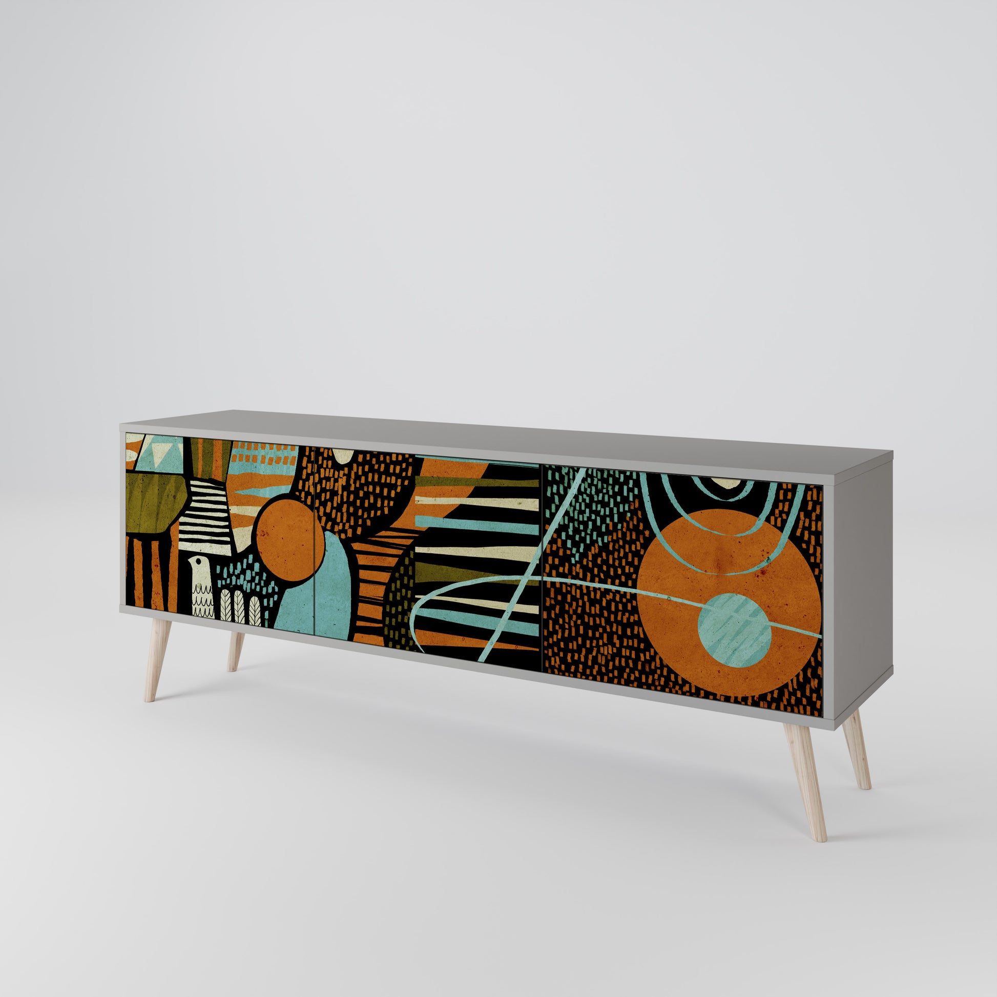 GEODE GLIMMER 3-Door TV Stand in Grey Finish