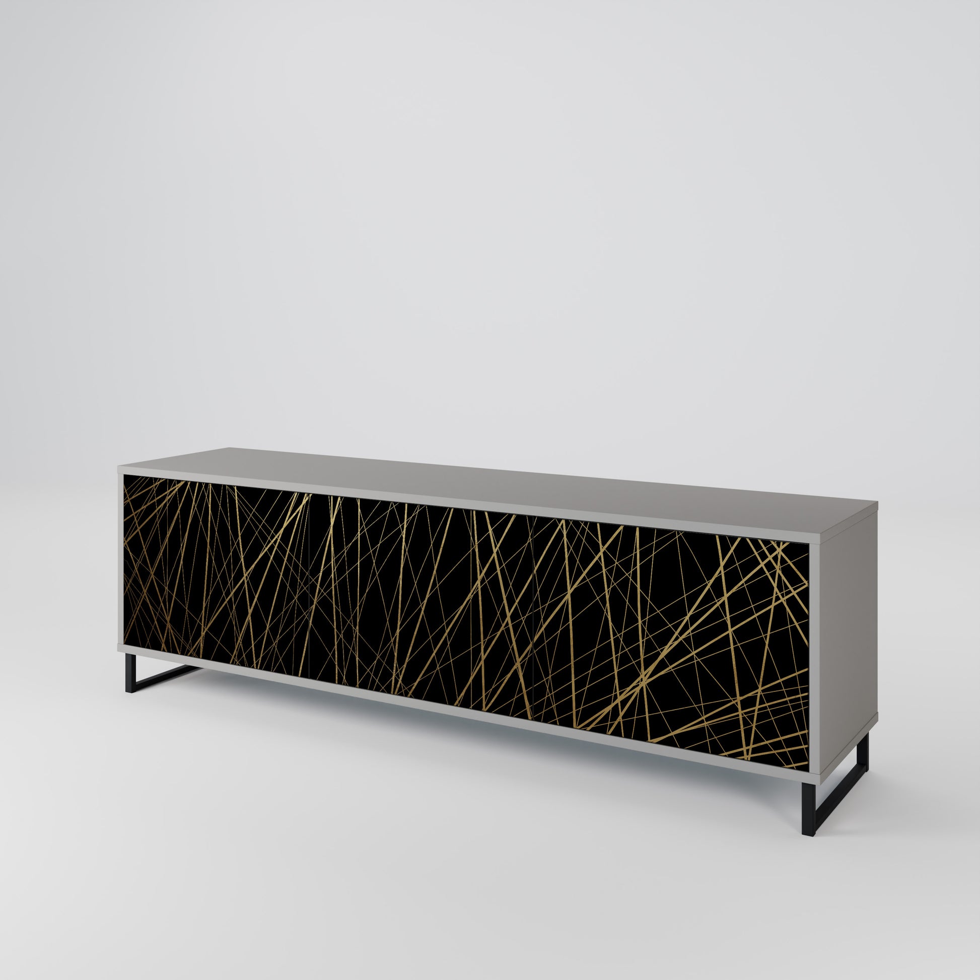 BRIGHT MESH 3-Door TV Stand in Grey Finish