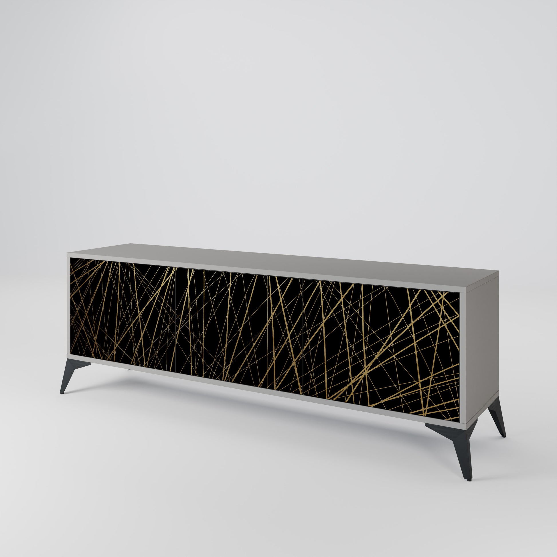 BRIGHT MESH 3-Door TV Stand in Grey Finish