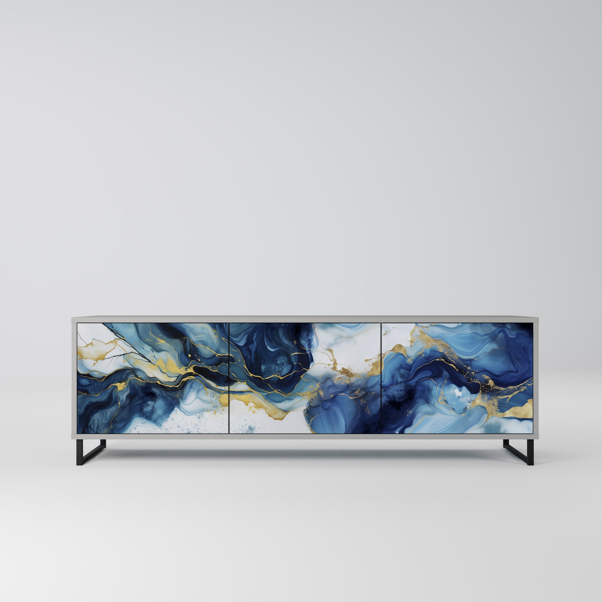INKY MARBLE 3-Door TV Stand in Grey Finish