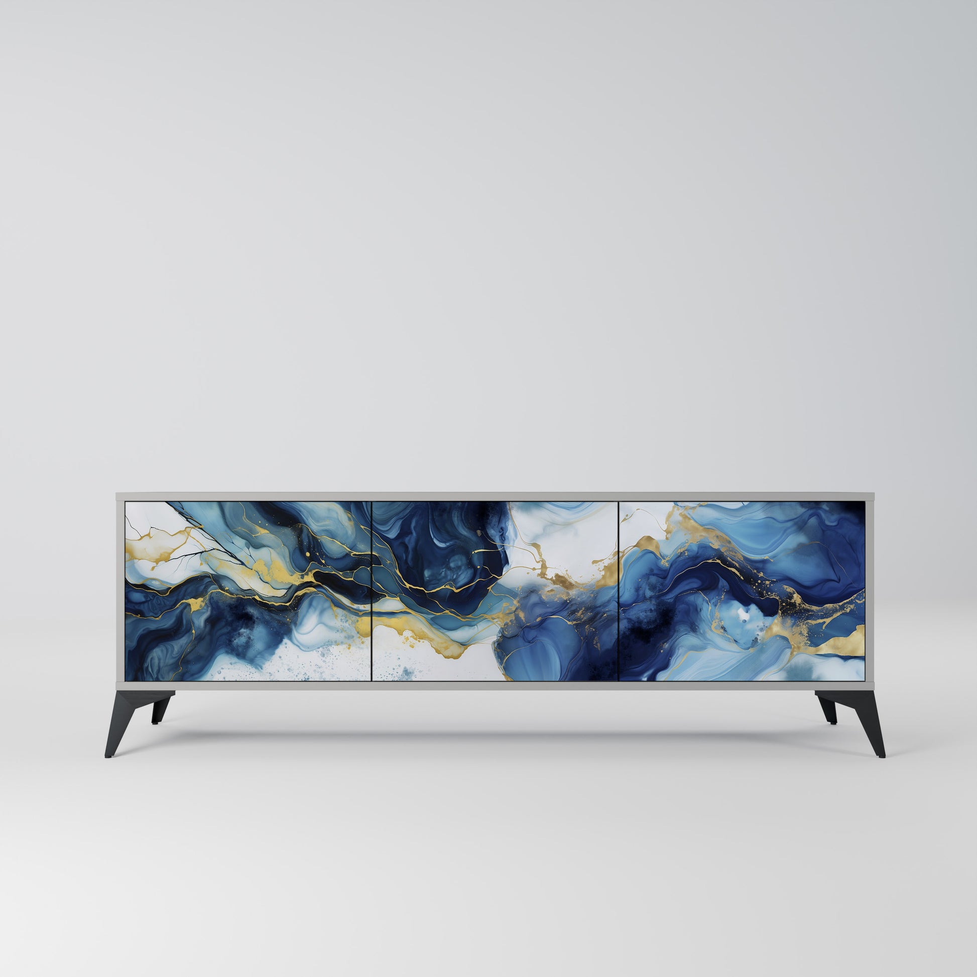 INKY MARBLE 3-Door TV Stand in Grey Finish