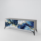 INKY MARBLE Mueble de TV de 3 Puertas en Acabado Gris