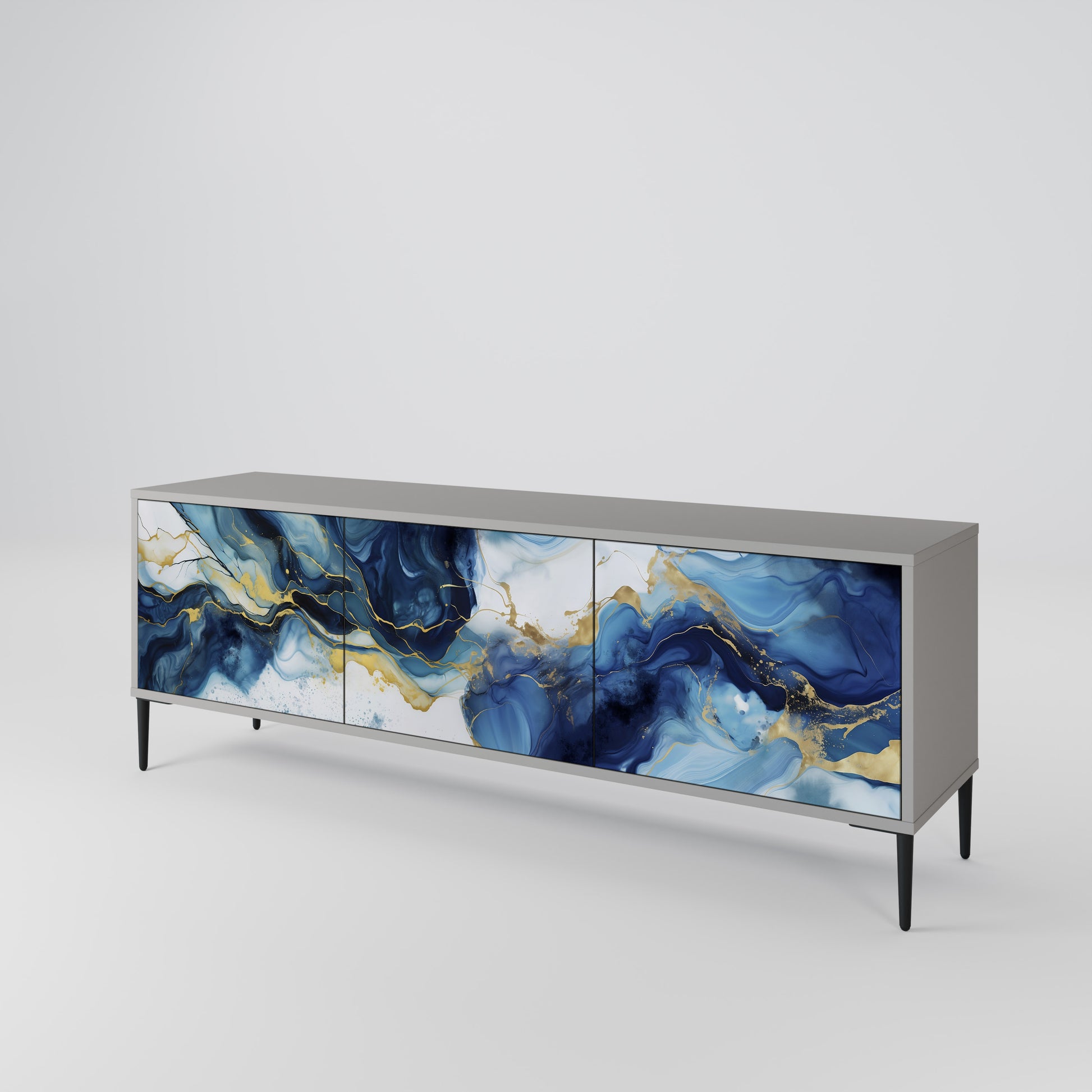 INKY MARBLE 3-Door TV Stand in Grey Finish