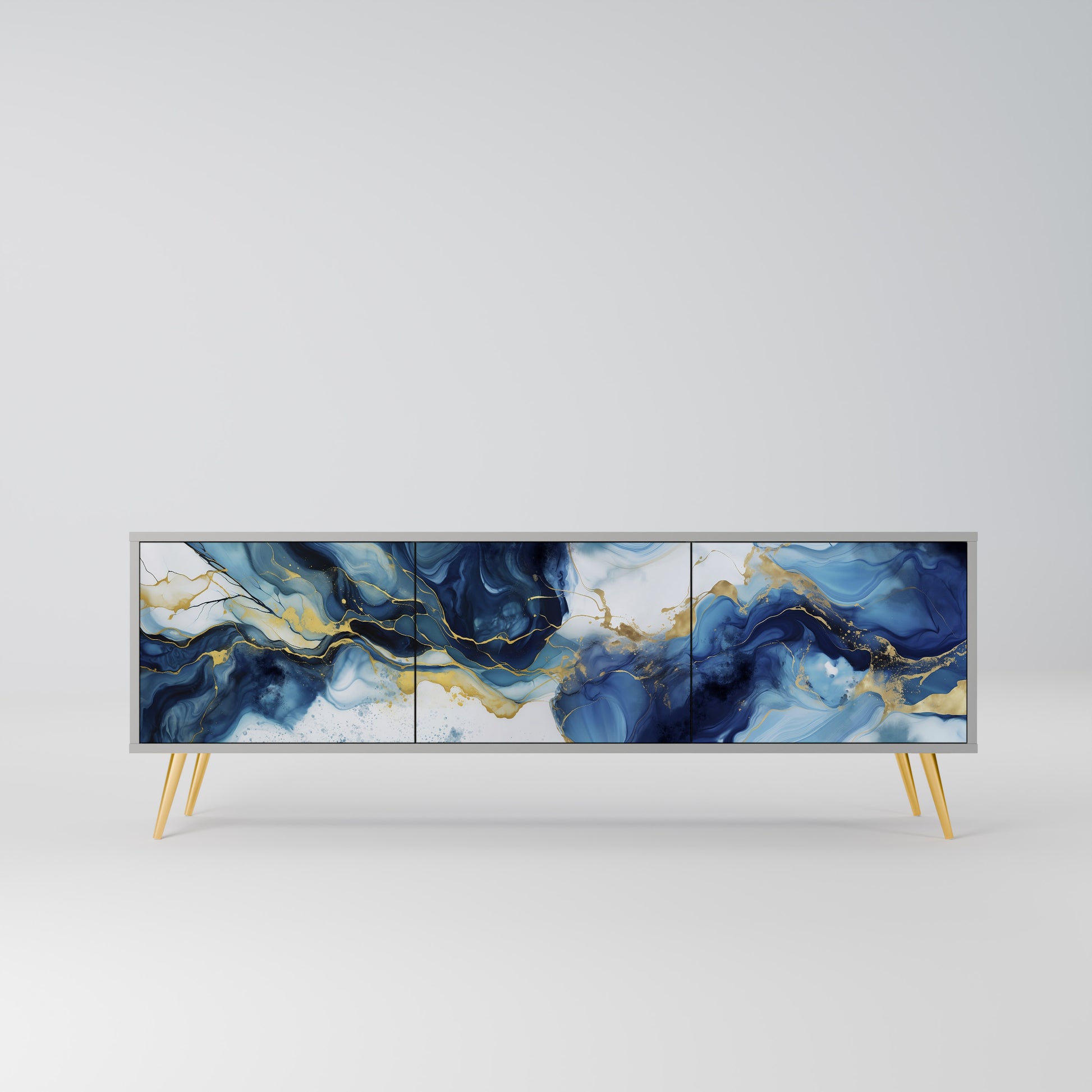 INKY MARBLE 3-Door TV Stand in Grey Finish
