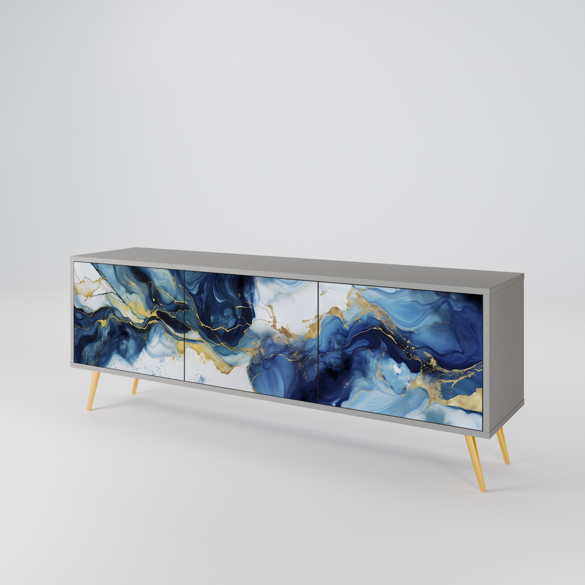 INKY MARBLE 3-Door TV Stand in Grey Finish