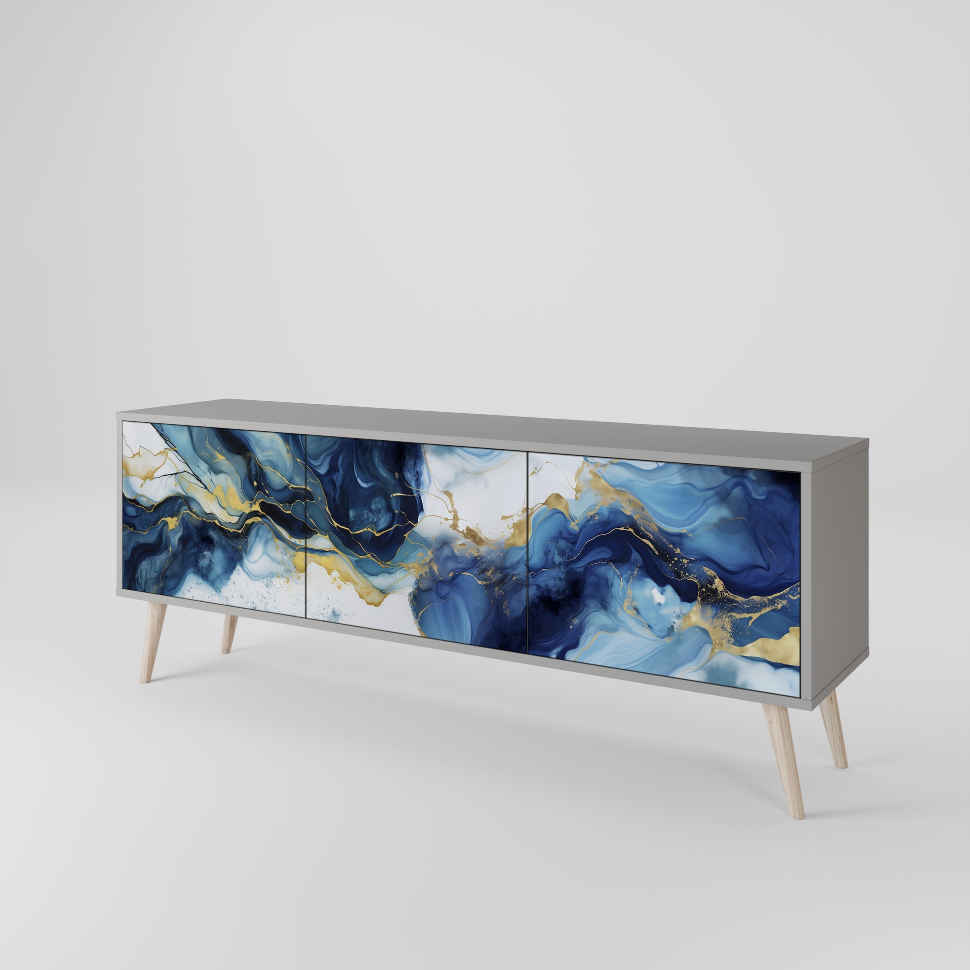 INKY MARBLE 3-Door TV Stand in Grey Finish