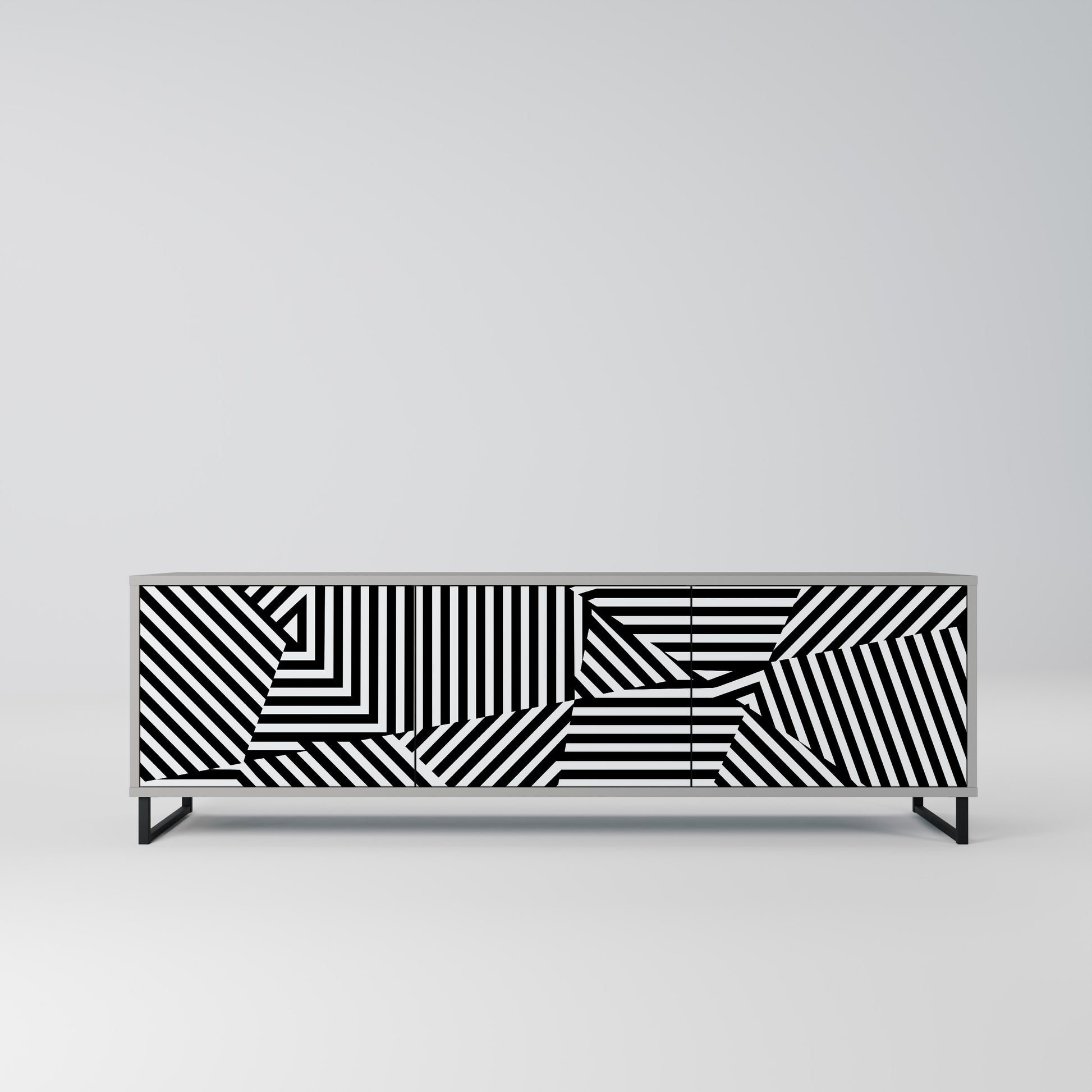 ILLUSIONARY LATTICE 3-Door TV Stand in Grey Finish