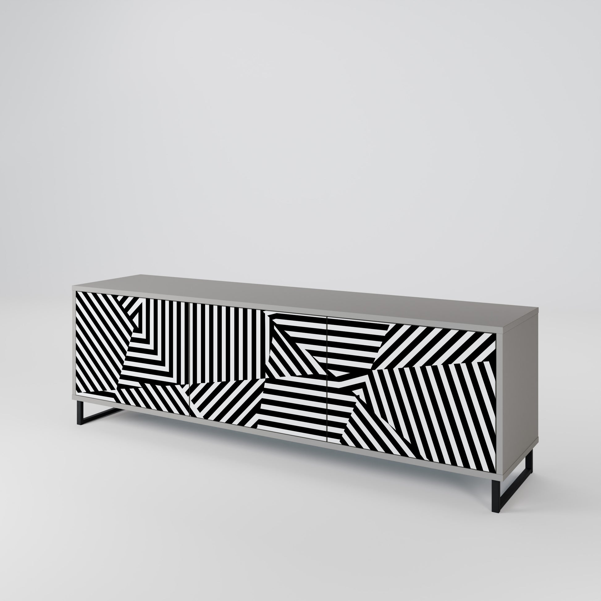 ILLUSIONARY LATTICE 3-Door TV Stand in Grey Finish