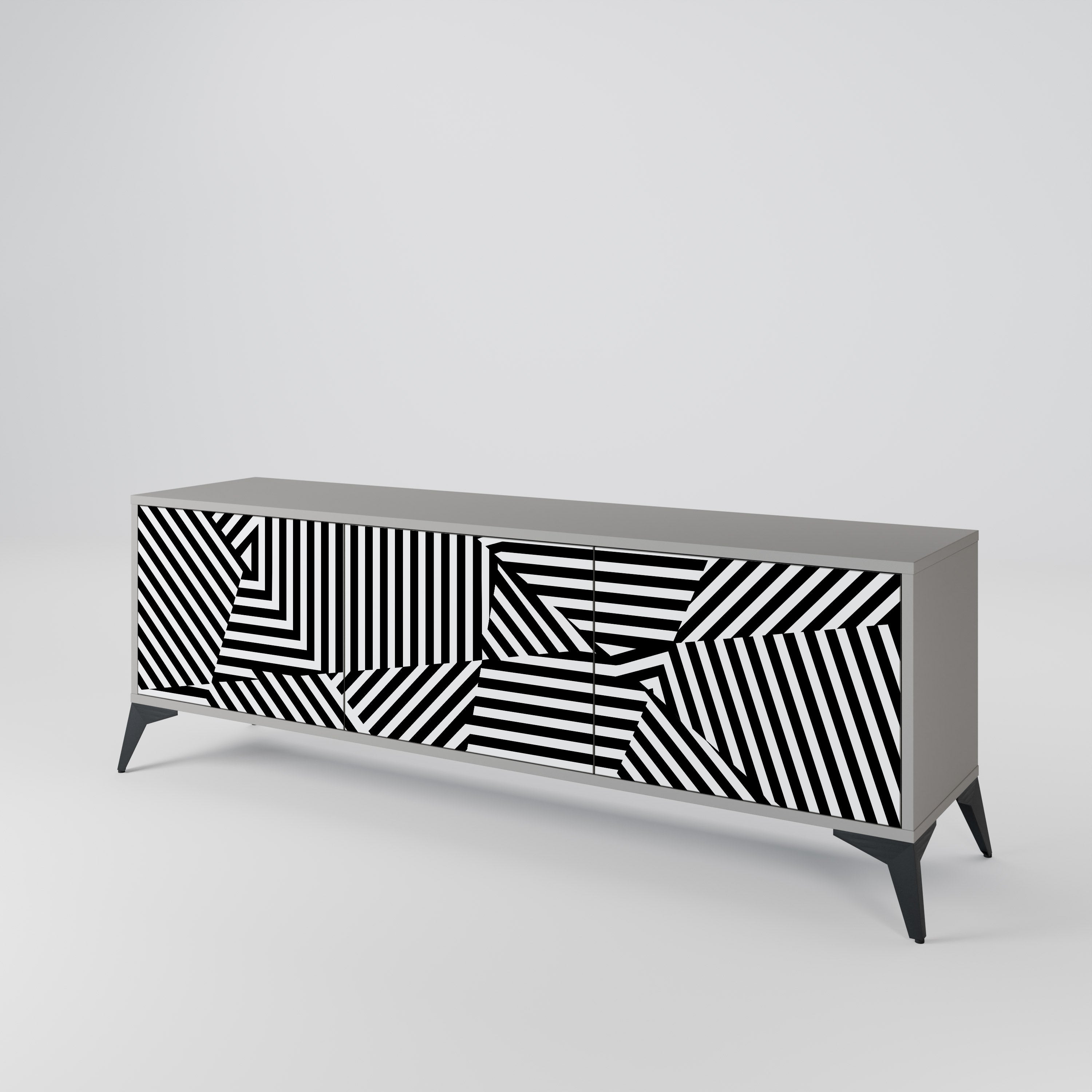ILLUSIONARY LATTICE 3-Door TV Stand in Grey Finish