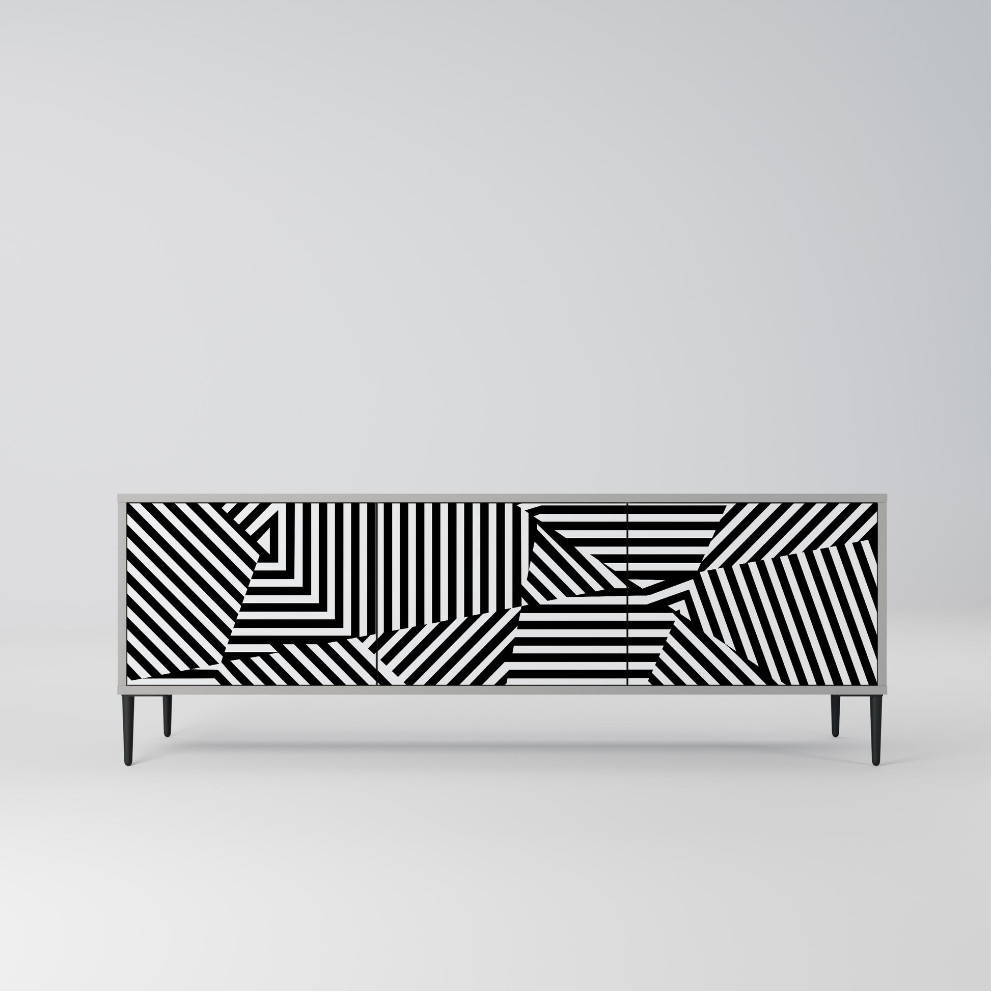 ILLUSIONARY LATTICE 3-Door TV Stand in Grey Finish