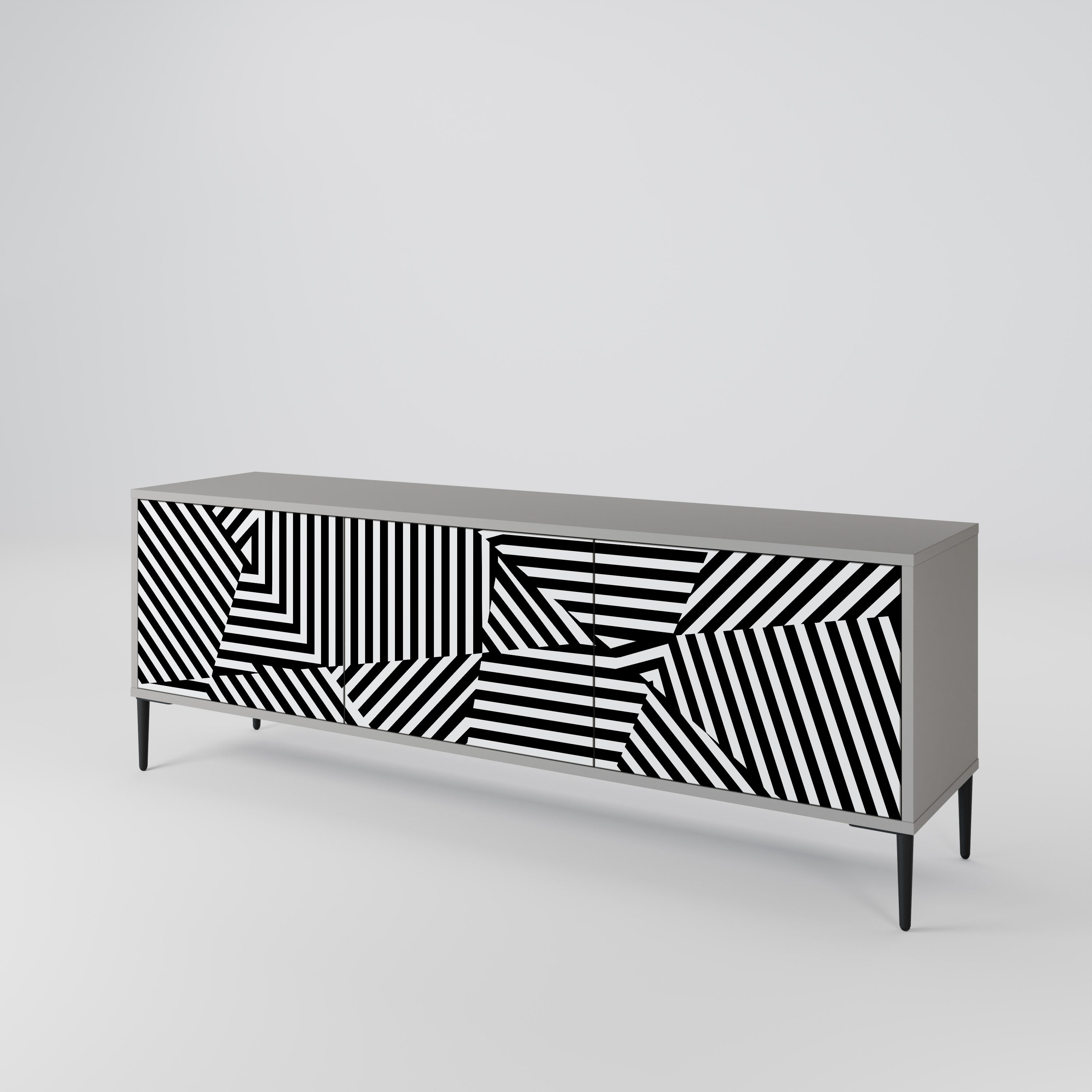 ILLUSIONARY LATTICE 3-Door TV Stand in Grey Finish