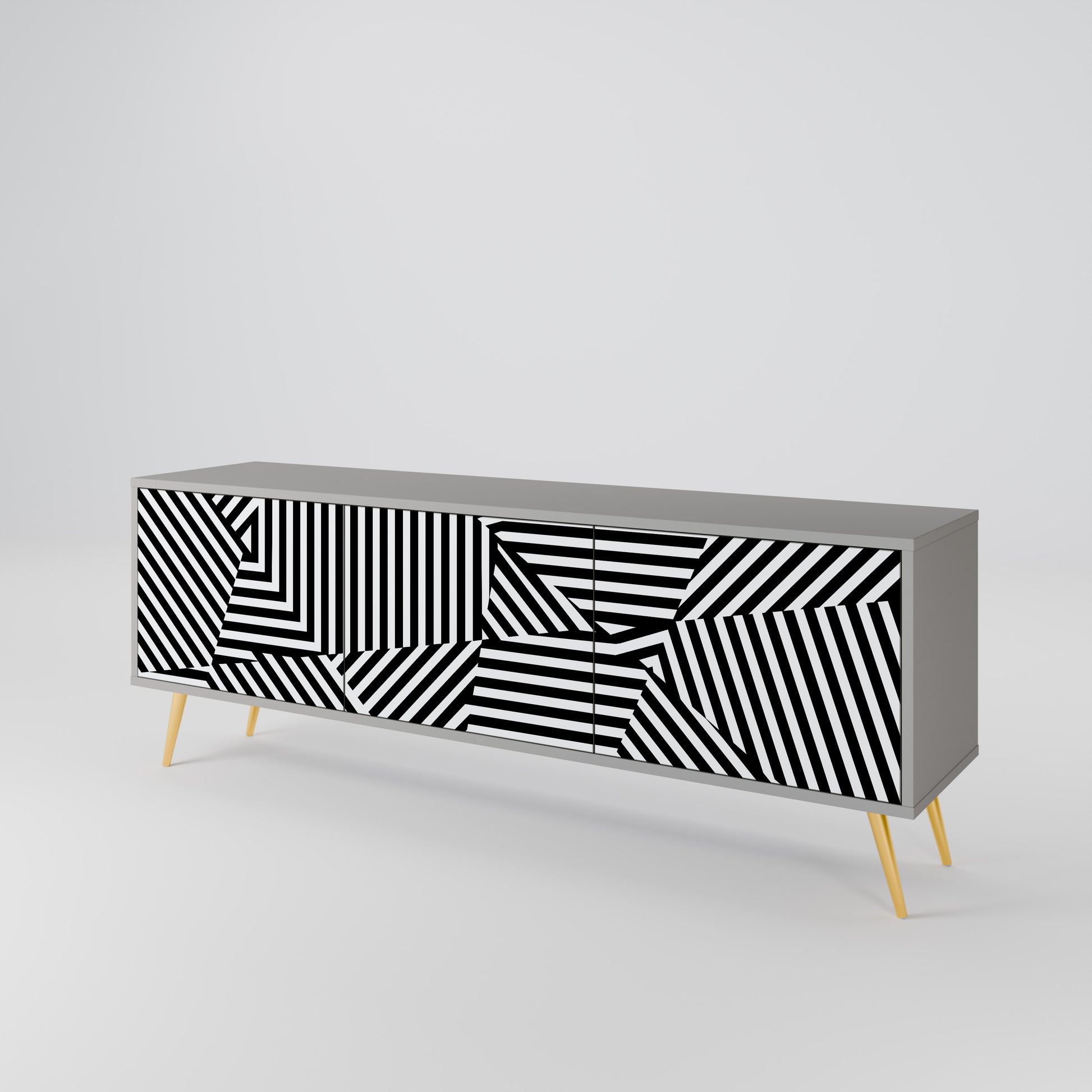 ILLUSIONARY LATTICE 3-Door TV Stand in Grey Finish