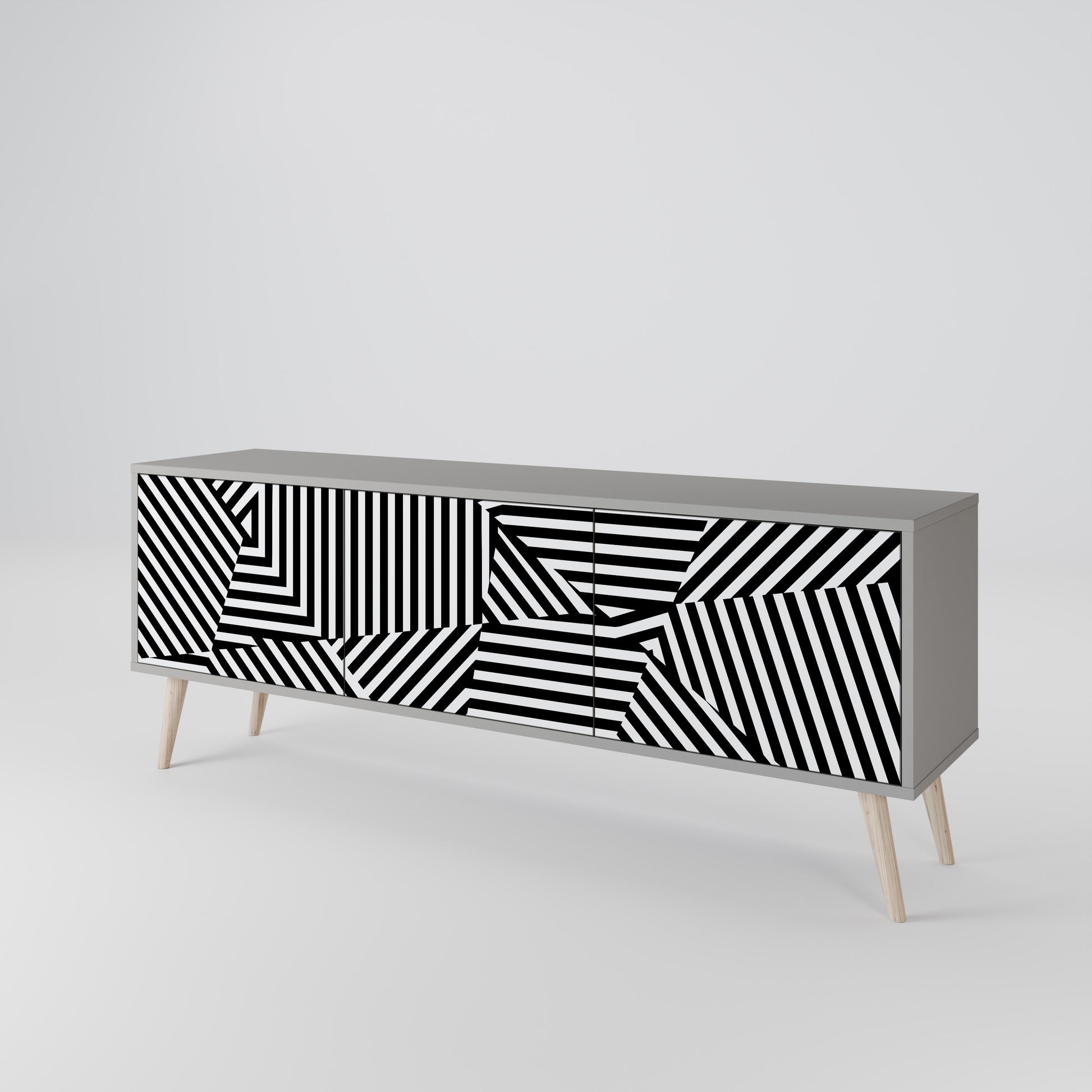 ILLUSIONARY LATTICE 3-Door TV Stand in Grey Finish