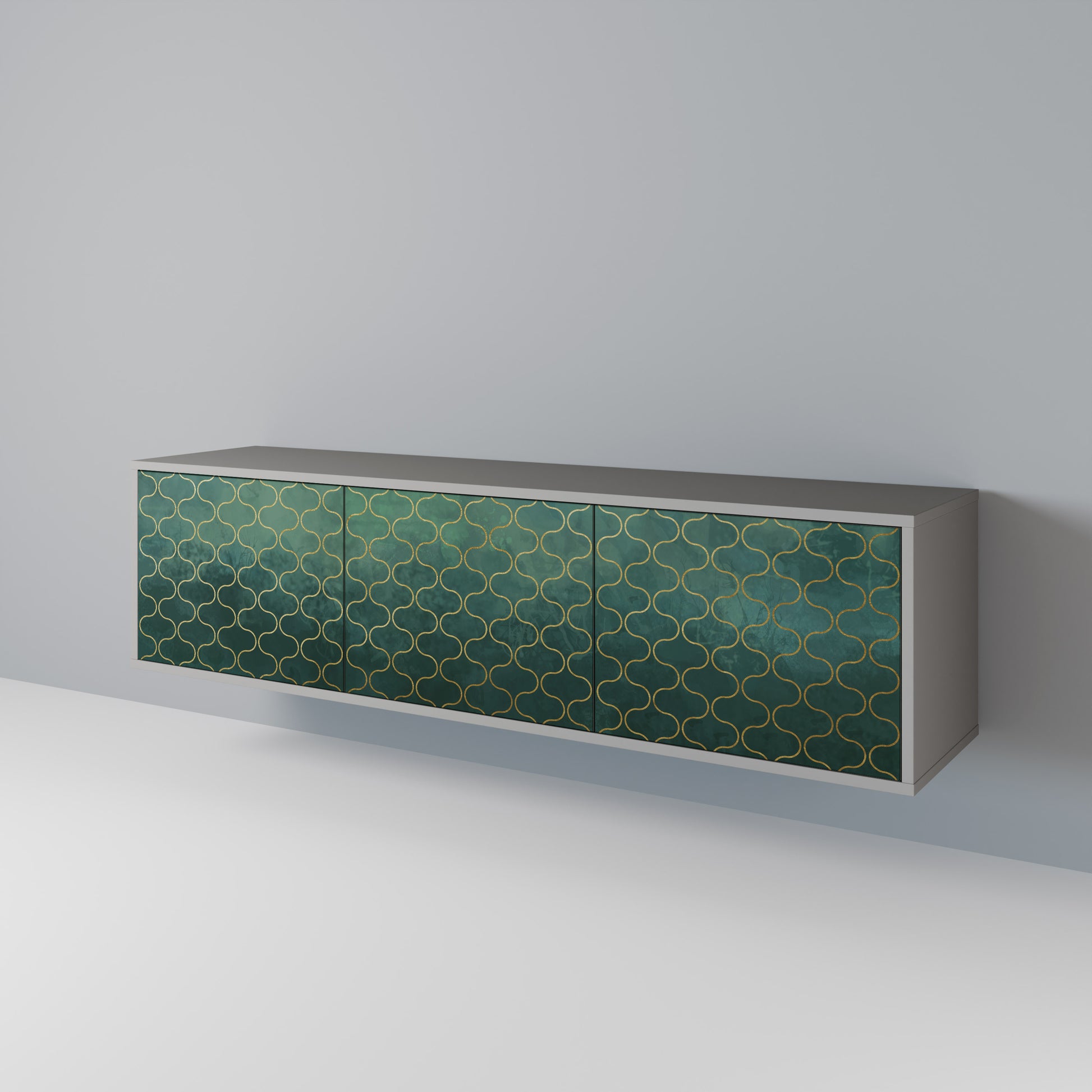 TESSELATED GREENERY 3-Door TV Stand in Grey Finish