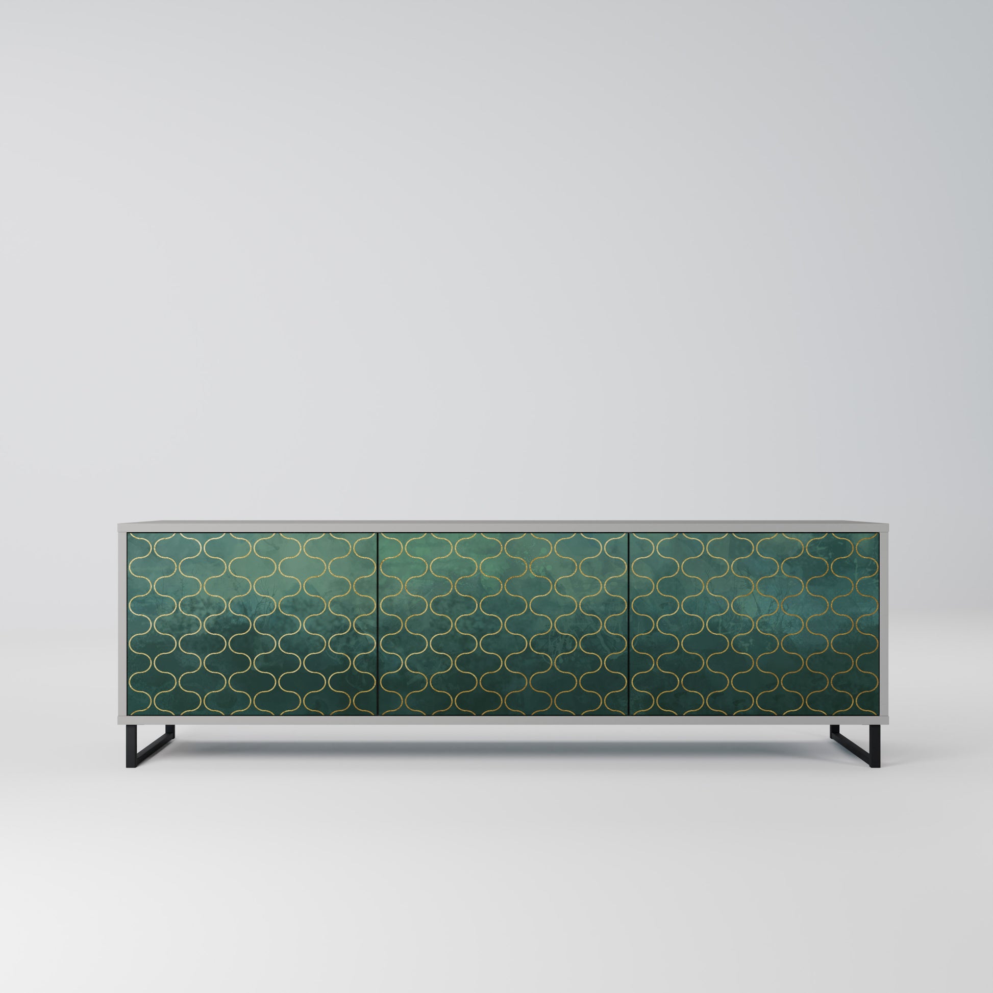 TESSELATED GREENERY 3-Door TV Stand in Grey Finish