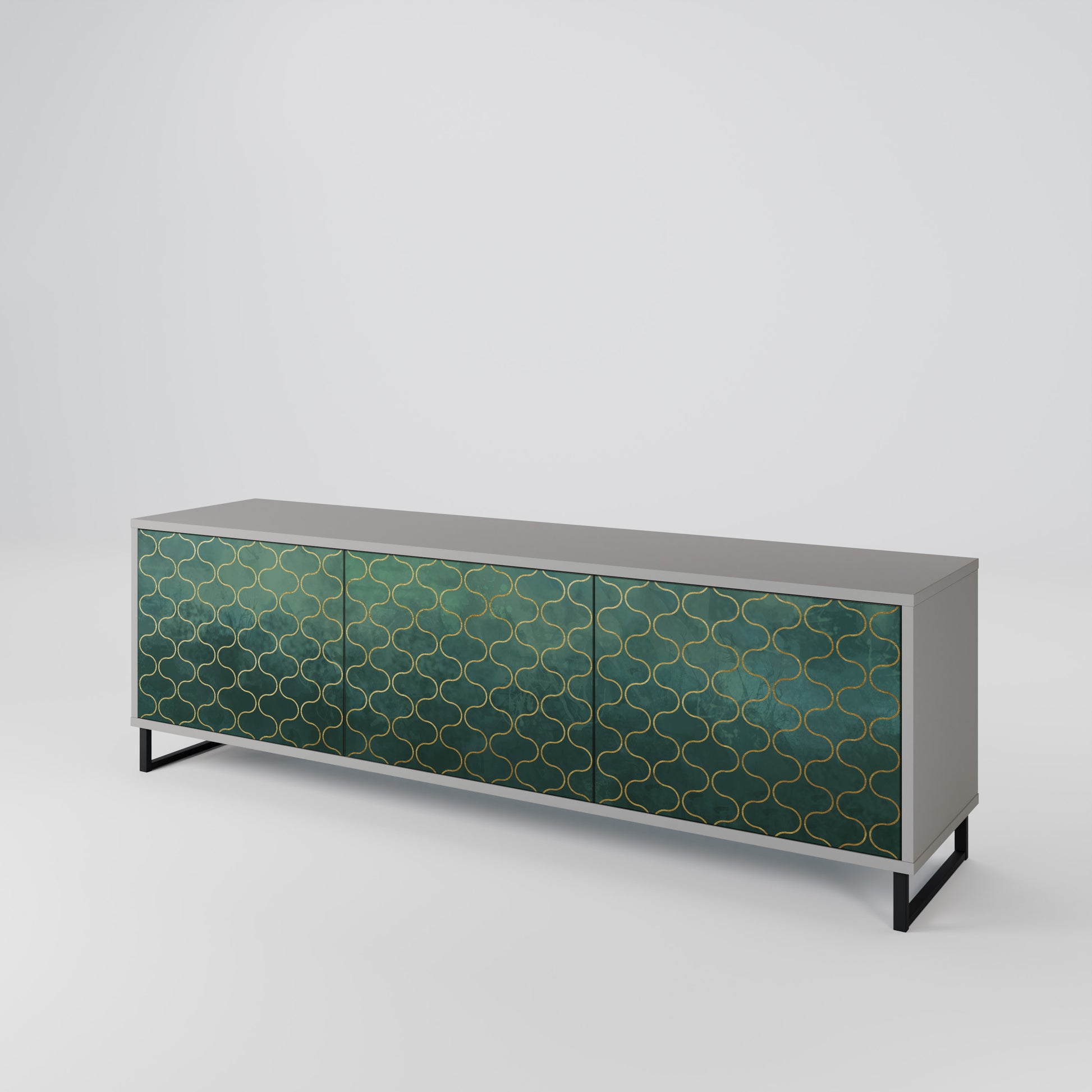 TESSELATED GREENERY 3-Door TV Stand in Grey Finish
