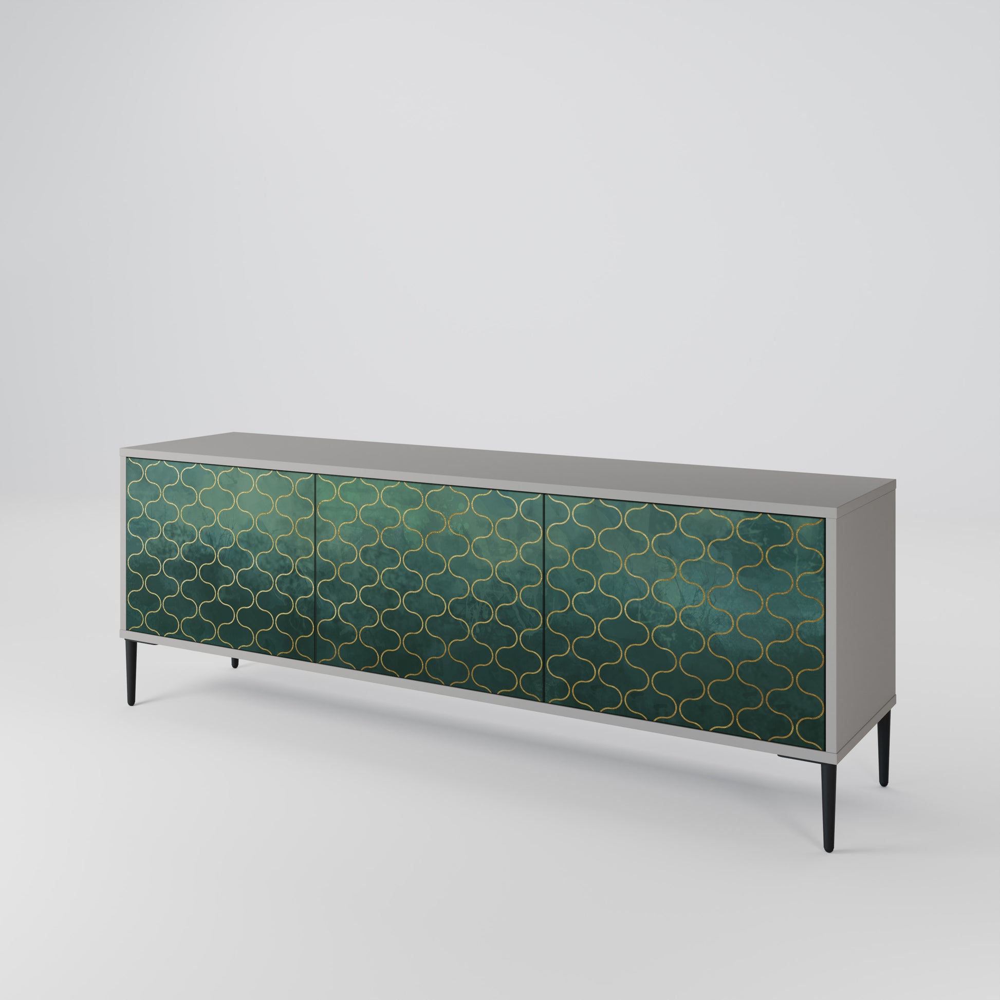TESSELATED GREENERY 3-Door TV Stand in Grey Finish