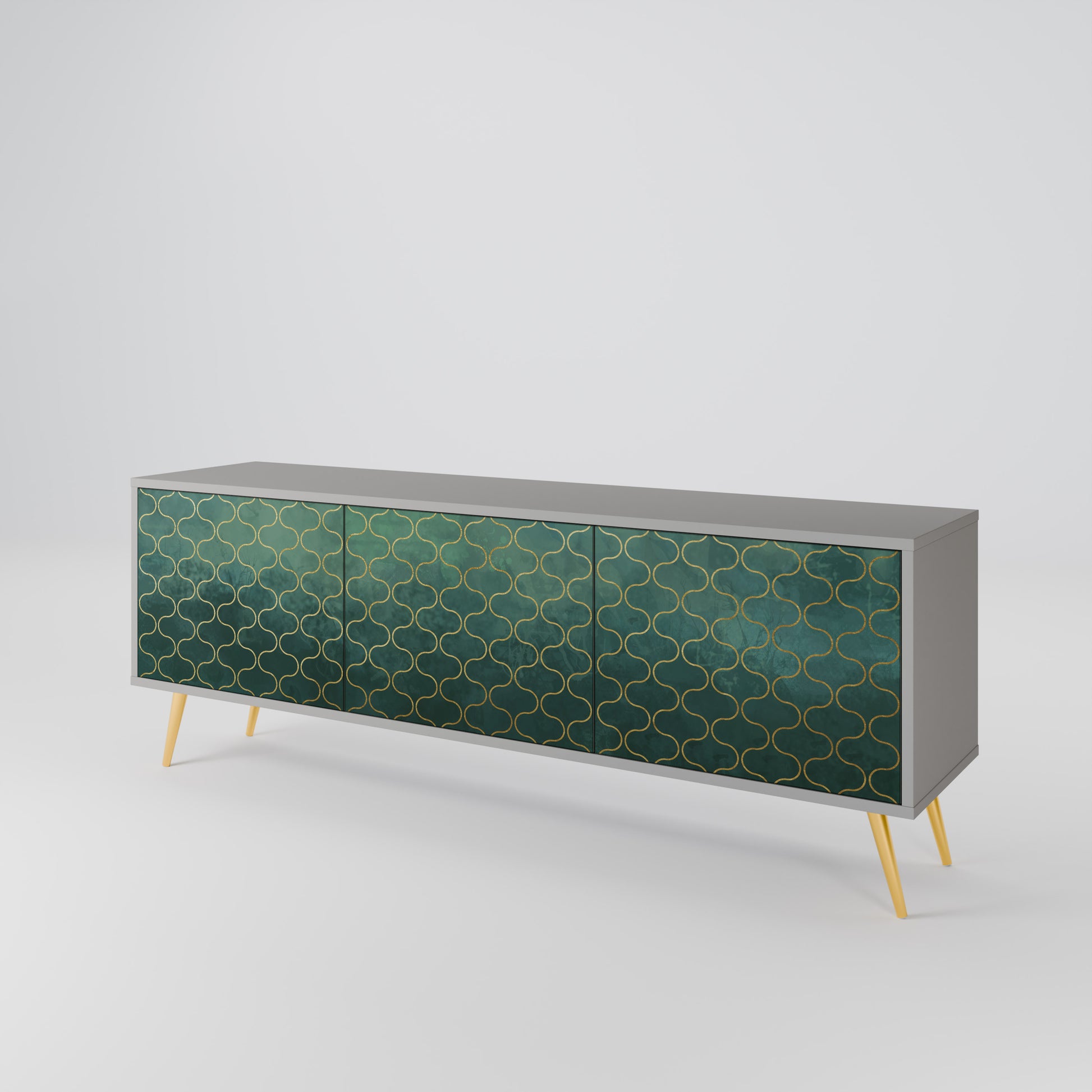 TESSELATED GREENERY 3-Door TV Stand in Grey Finish