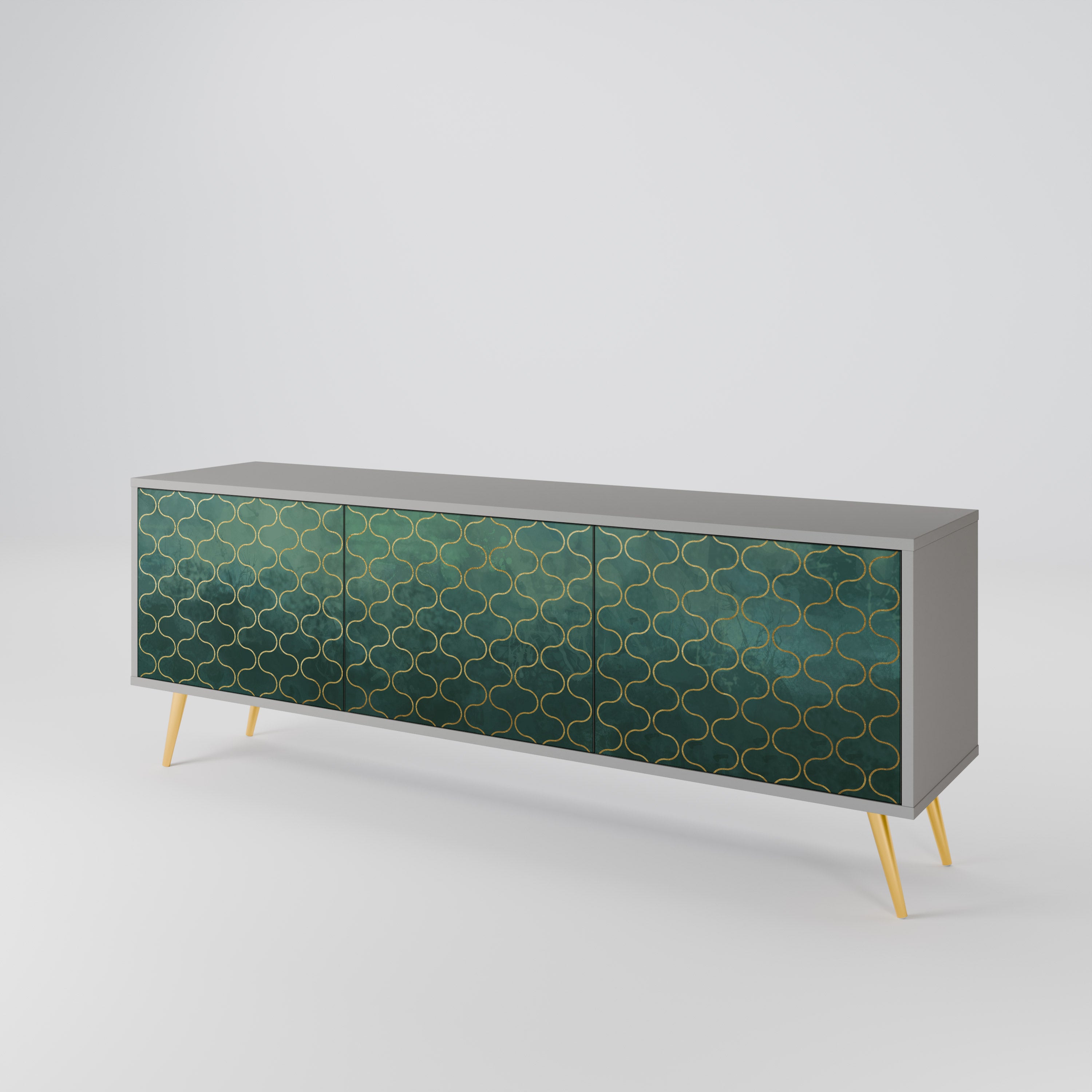 TESSELATED GREENERY 3-Door TV Stand in Grey Finish