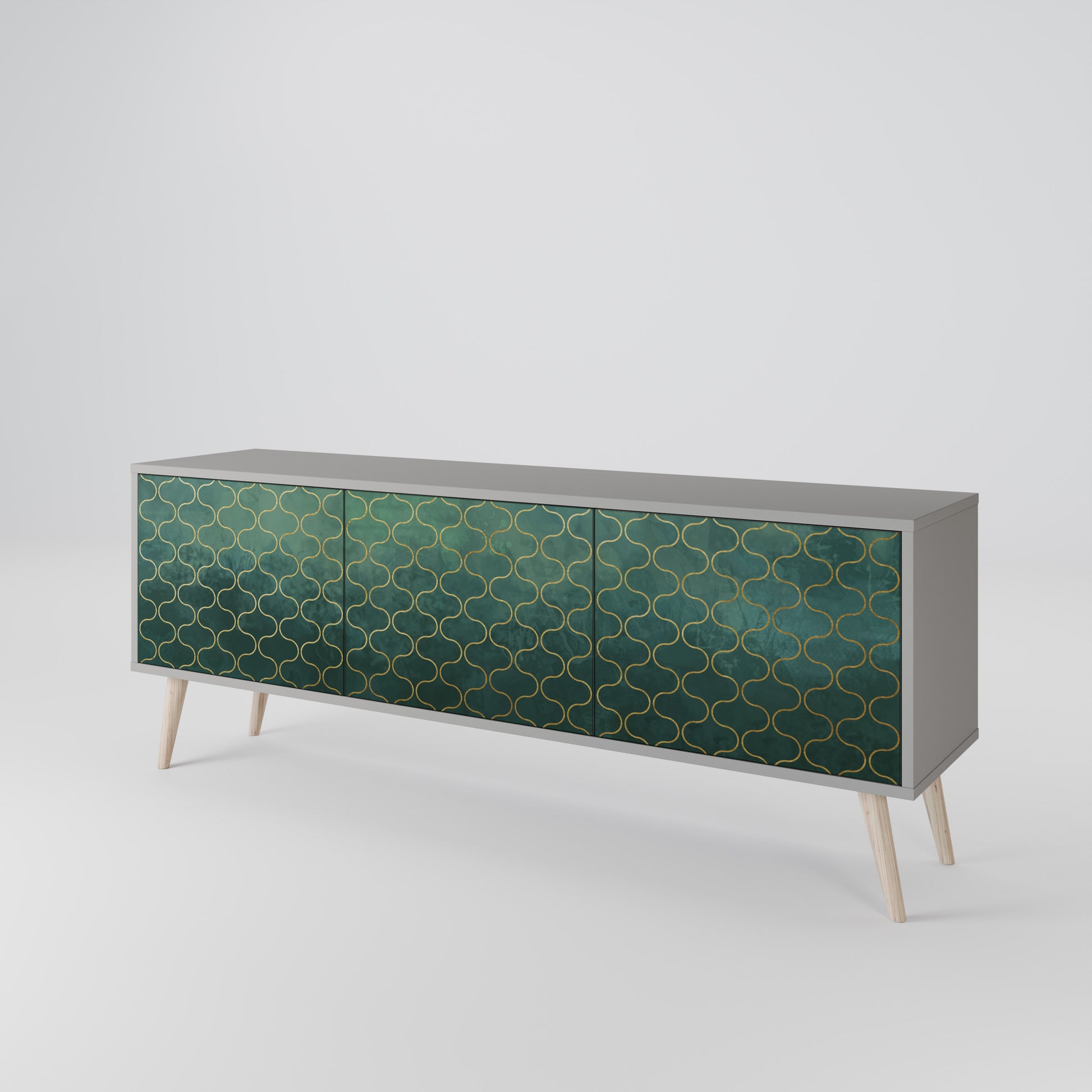 TESSELATED GREENERY 3-Door TV Stand in Grey Finish