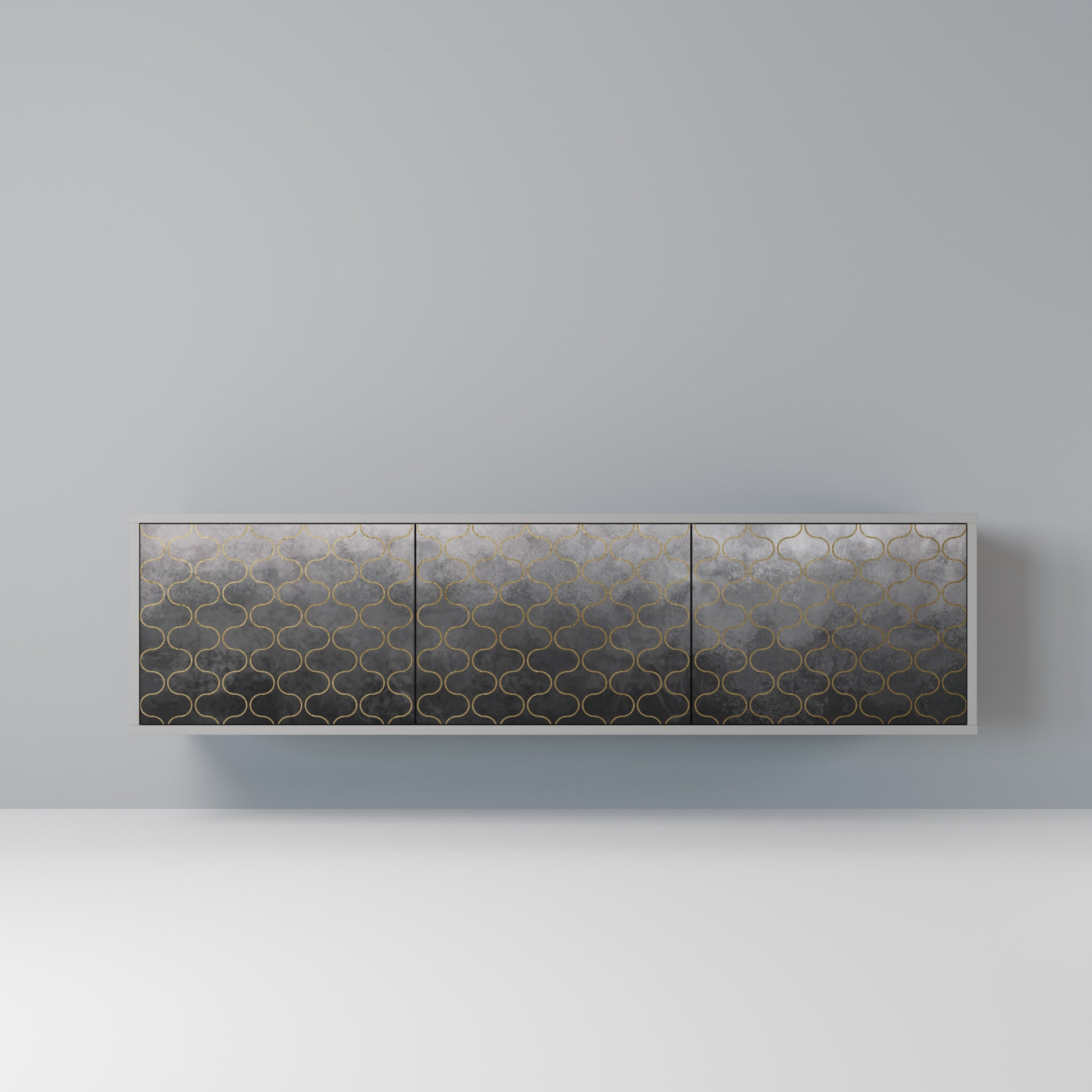 TESSELATED GRAYISH 3-Door TV Stand in Grey Finish