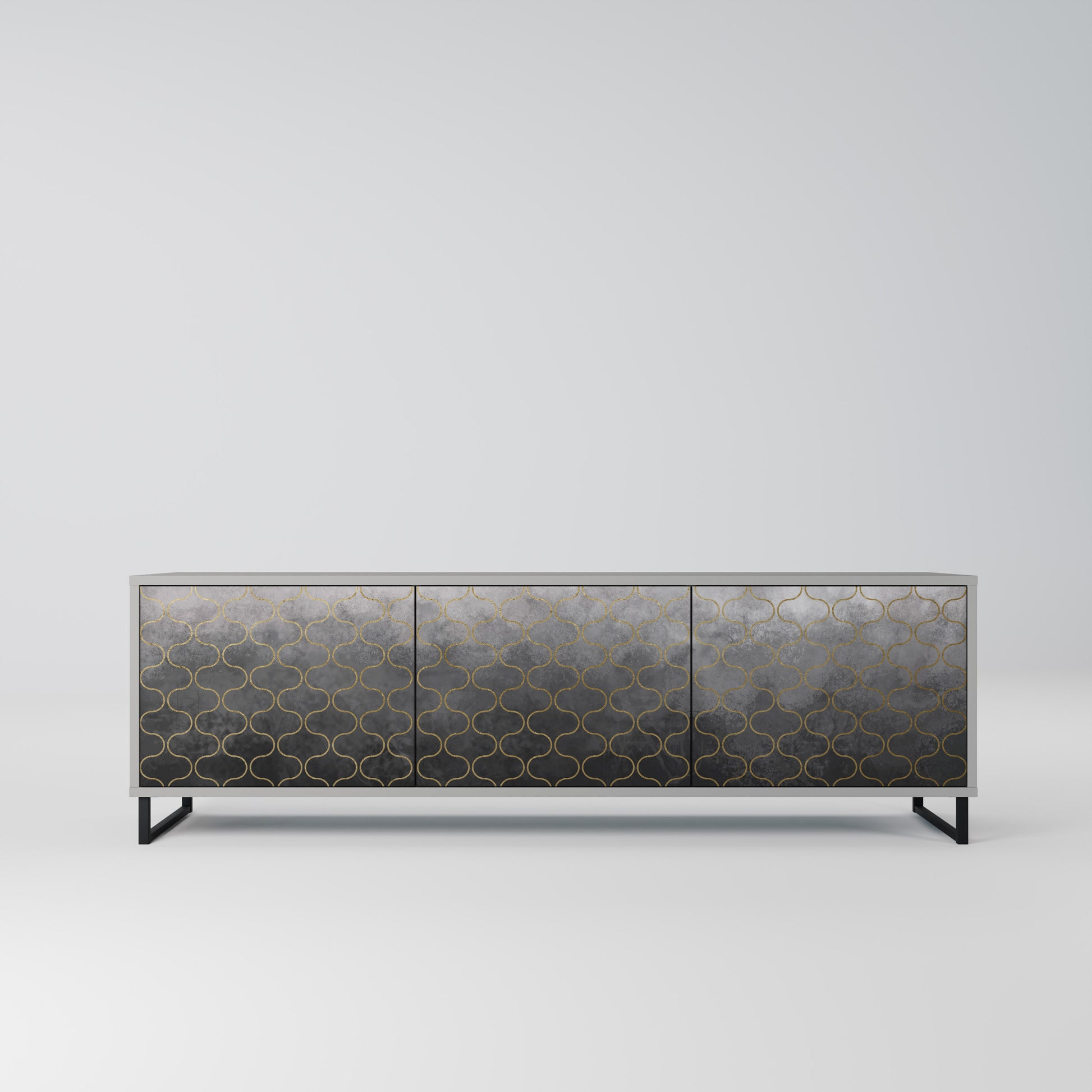 TESSELATED GRAYISH 3-Door TV Stand in Grey Finish