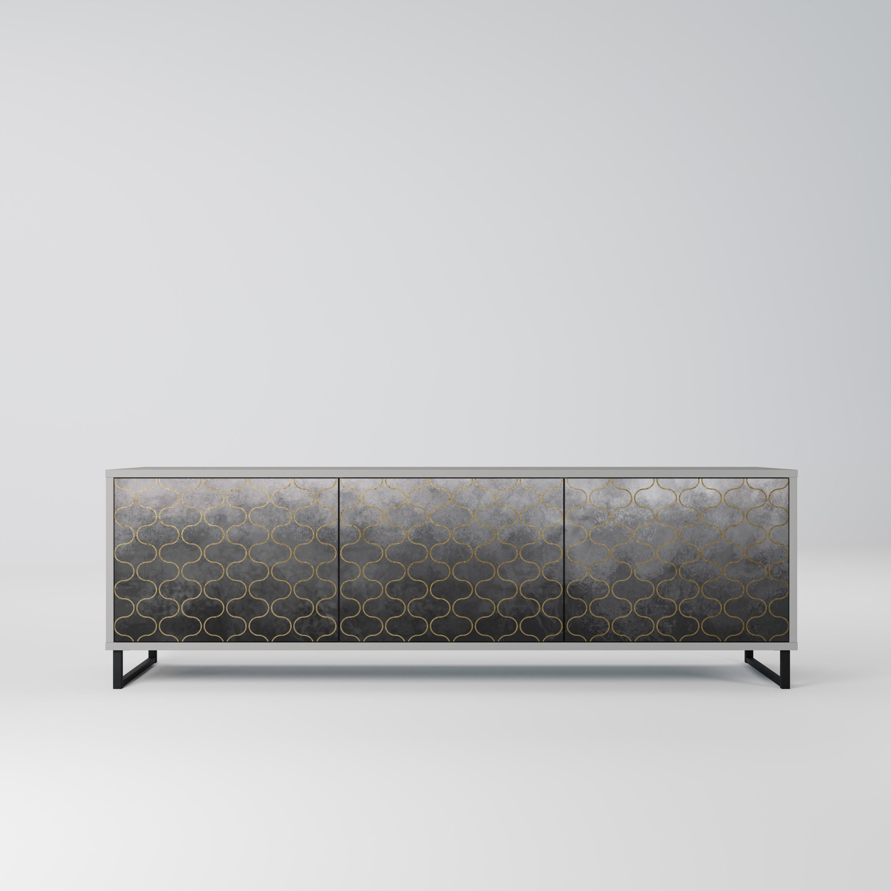 TESSELATED GRAYISH 3-Door TV Stand in Grey Finish
