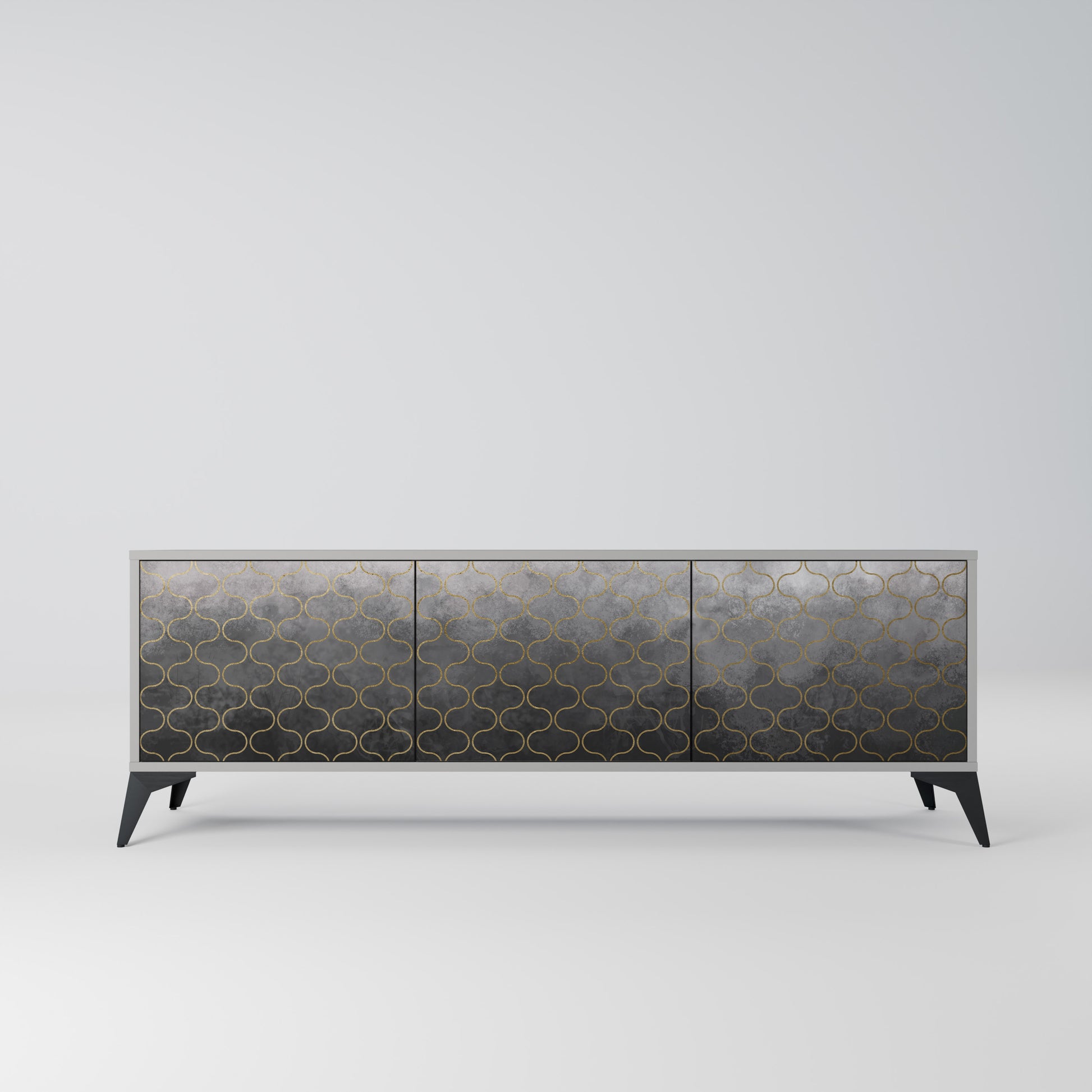 TESSELATED GRAYISH 3-Door TV Stand in Grey Finish