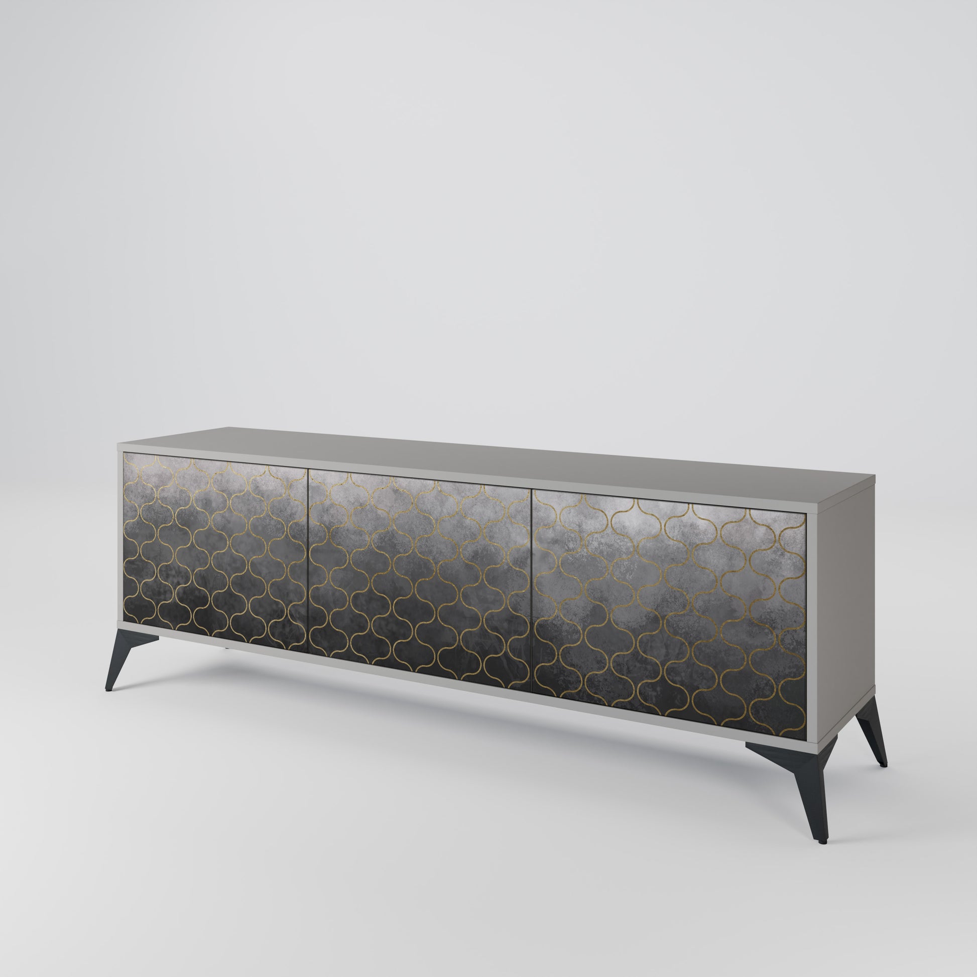 TESSELATED GRAYISH 3-Door TV Stand in Grey Finish