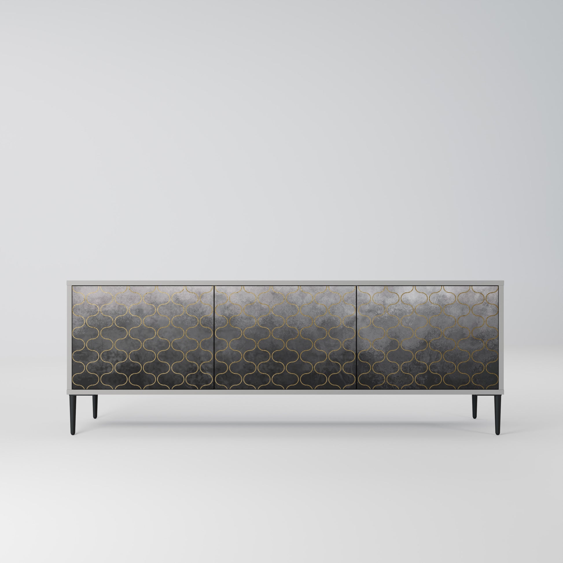TESSELATED GRAYISH 3-Door TV Stand in Grey Finish