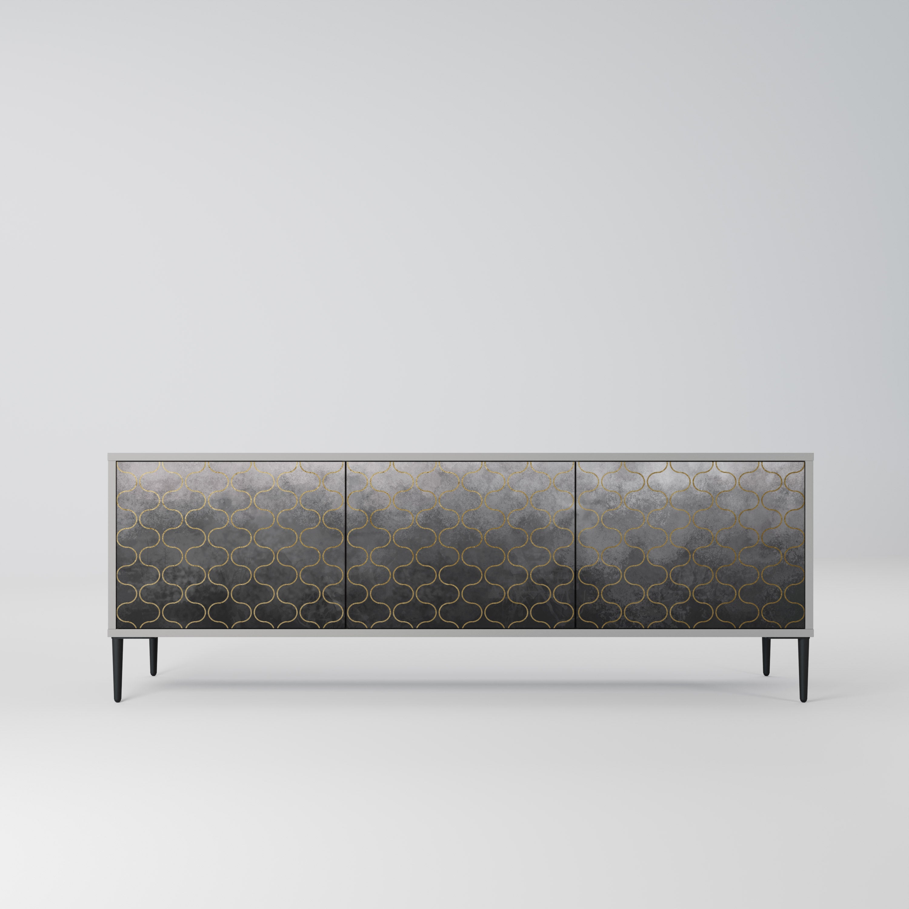 TESSELATED GRAYISH 3-Door TV Stand in Grey Finish