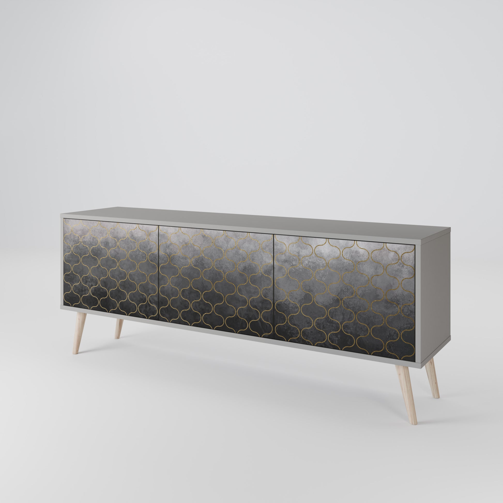 TESSELATED GRAYISH 3-Door TV Stand in Grey Finish