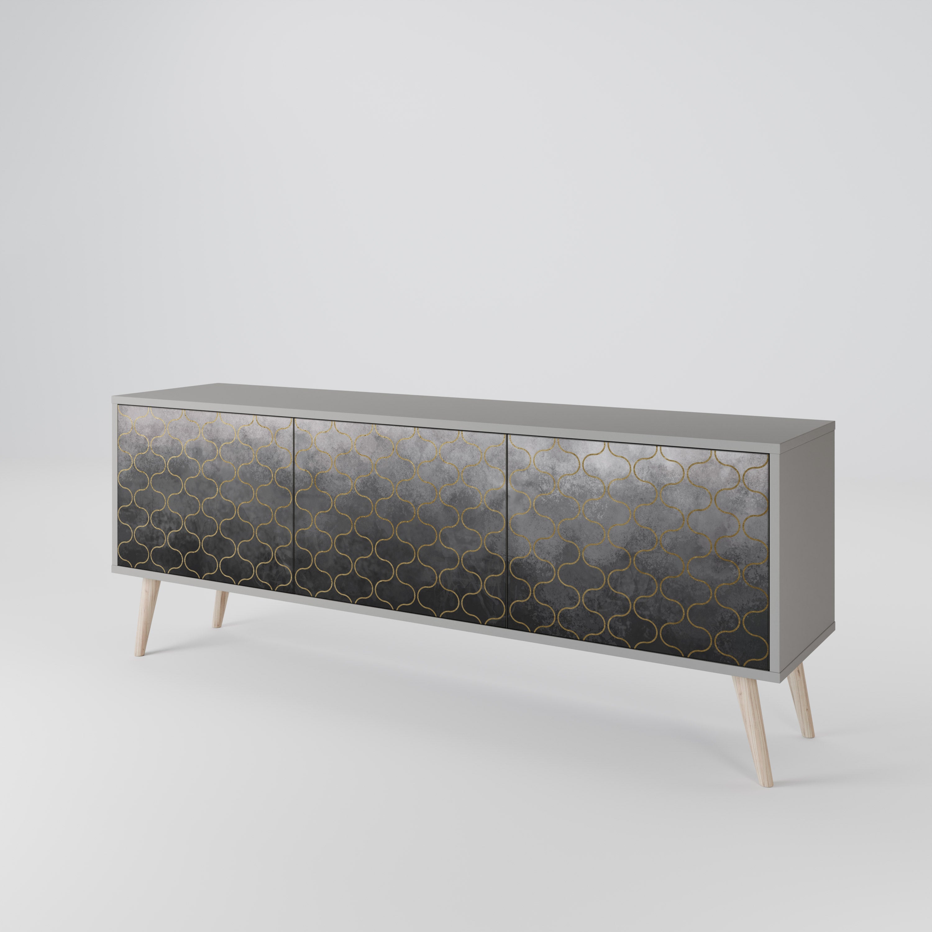 TESSELATED GRAYISH 3-Door TV Stand in Grey Finish