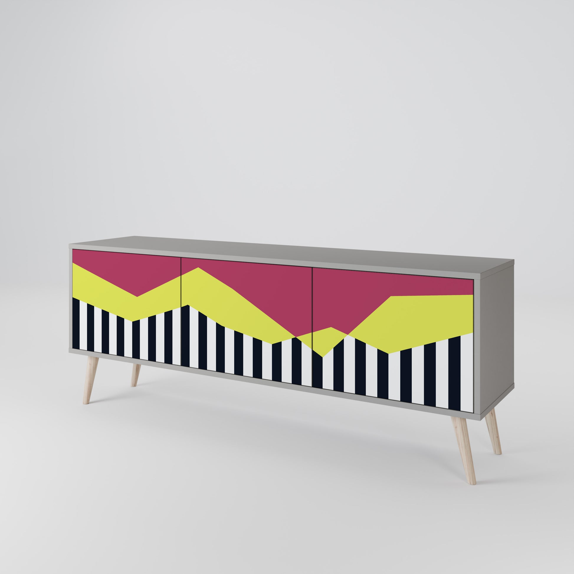 PIANO FANTASY 3-Door TV Stand in Grey Finish