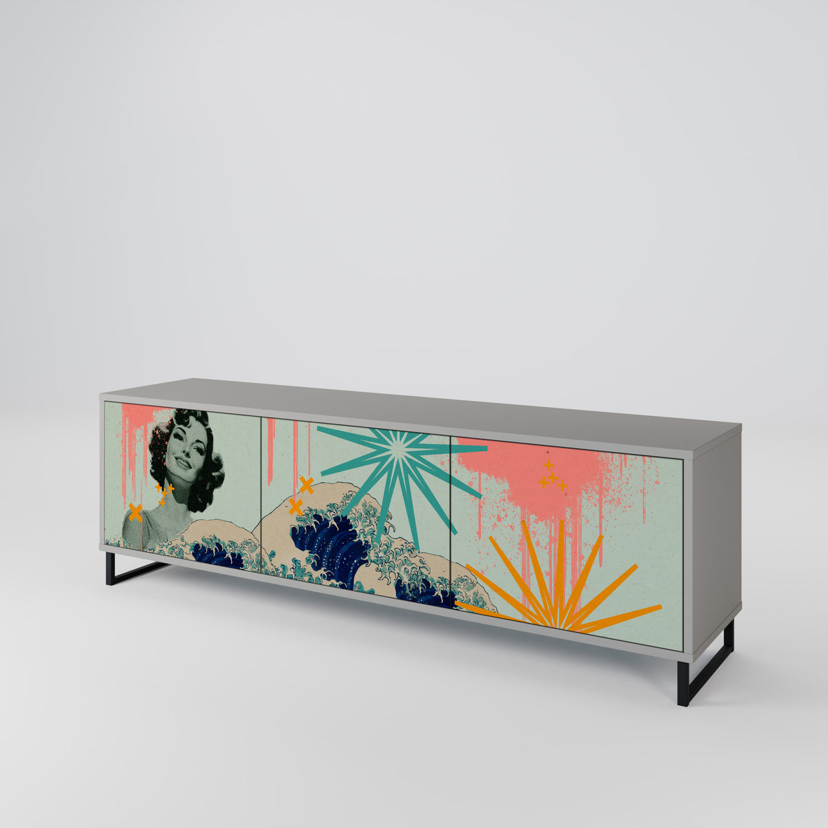 KANAGAWA BEAUTY Mueble de TV de 3 Puertas