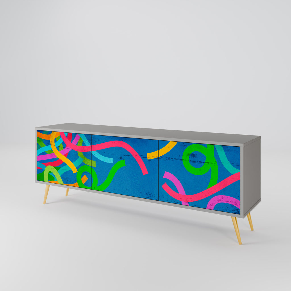 STREAMER TANGLE 3-Door TV Stand in Grey Finish