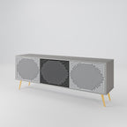 POLYGON ILLUSION 3-Door TV Stand in Grey Finish