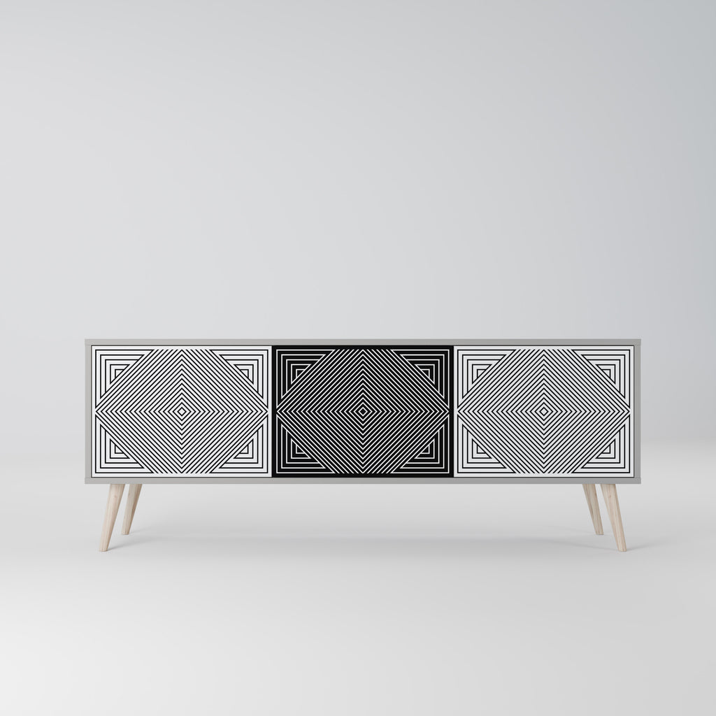 POLYGON ILLUSION 3-Door TV Stand in Grey Finish