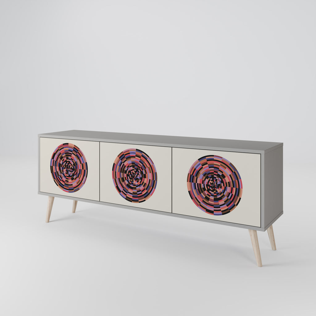 BROWN CIRCLES 3-Door TV Stand in Grey Finish