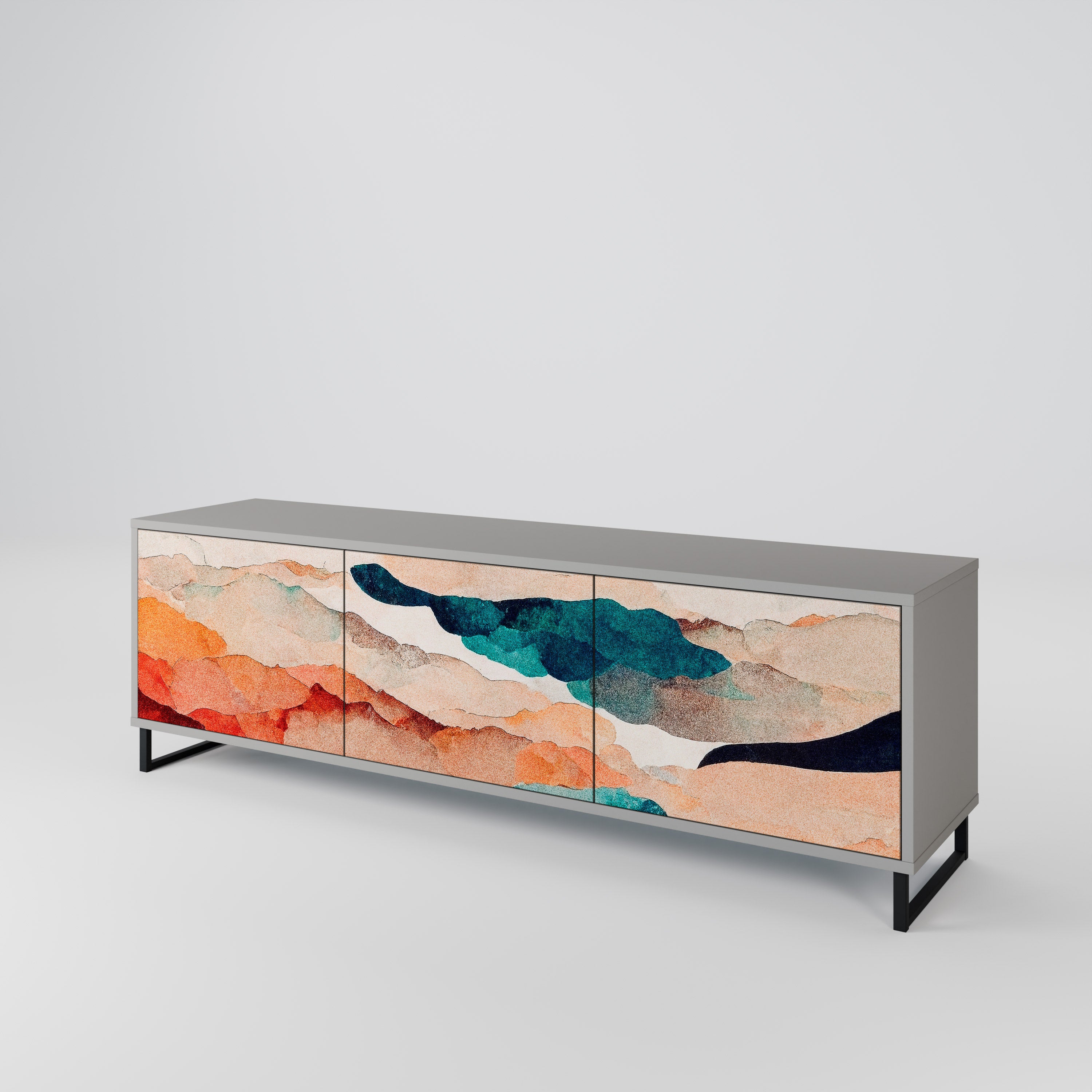 Mueble de TV de 3 puertas PAISAJE ABSTRACTO en acabado gris