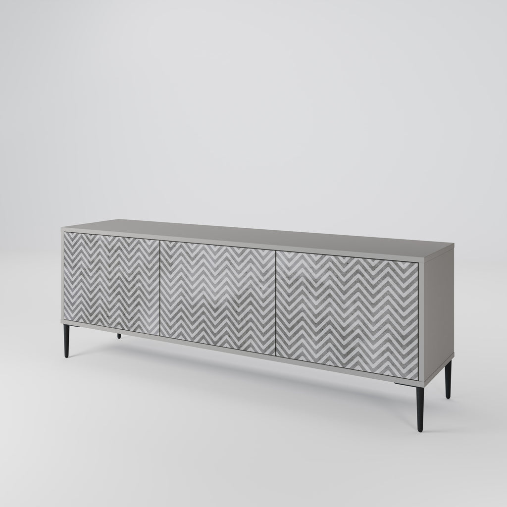 CONCRETE ZIG ZAG 3-Door TV Stand in Grey Finish