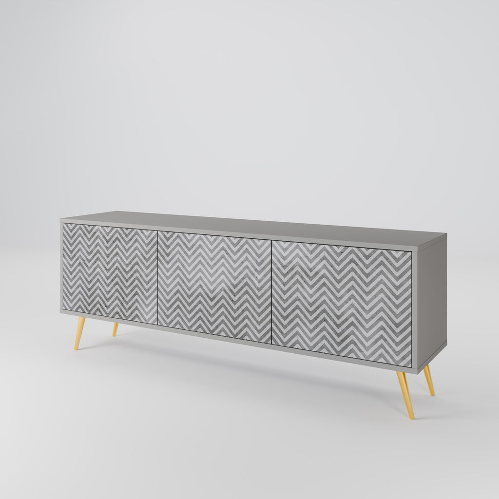 CONCRETE ZIG ZAG 3-Door TV Stand in Grey Finish