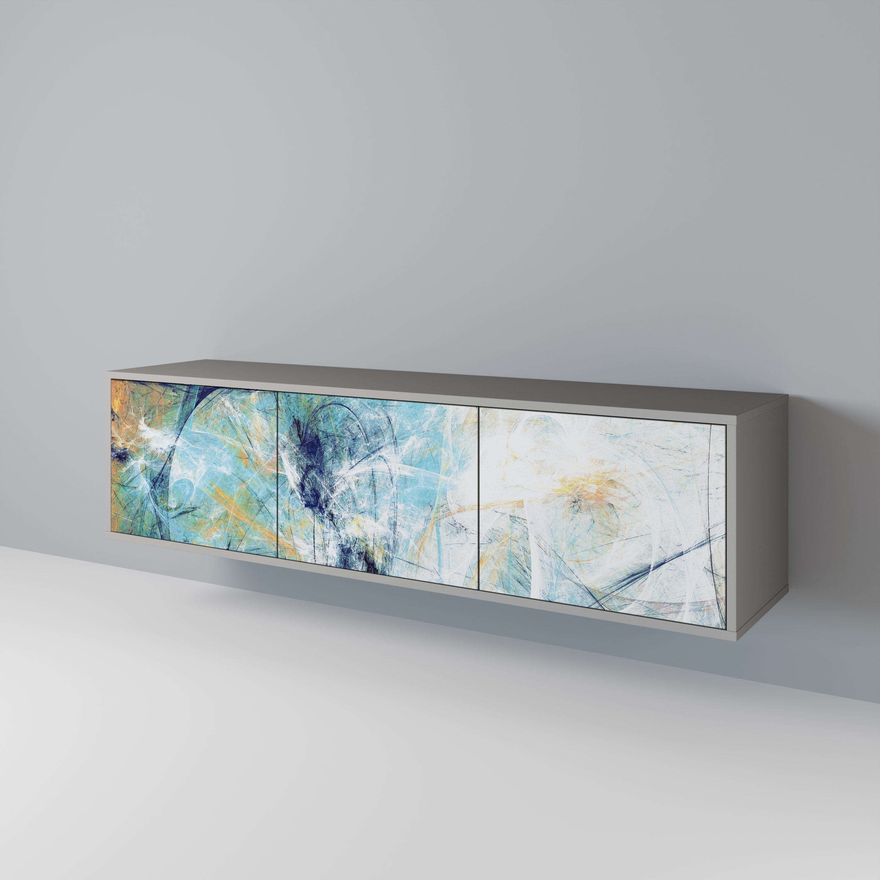 PENSAMIENTOS ABSTRACTOS Mueble de TV de 3 puertas en acabado gris