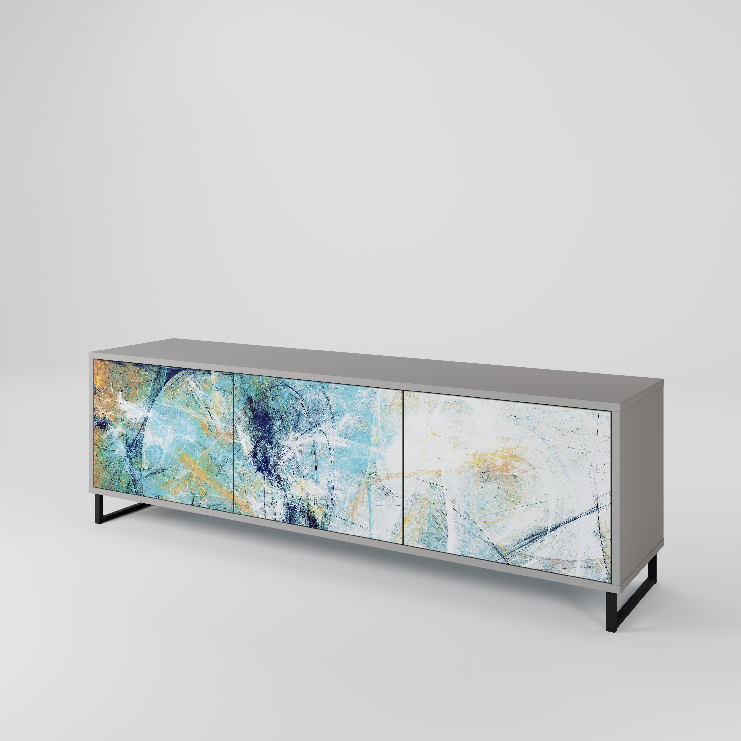 PENSAMIENTOS ABSTRACTOS Mueble de TV de 3 puertas en acabado gris
