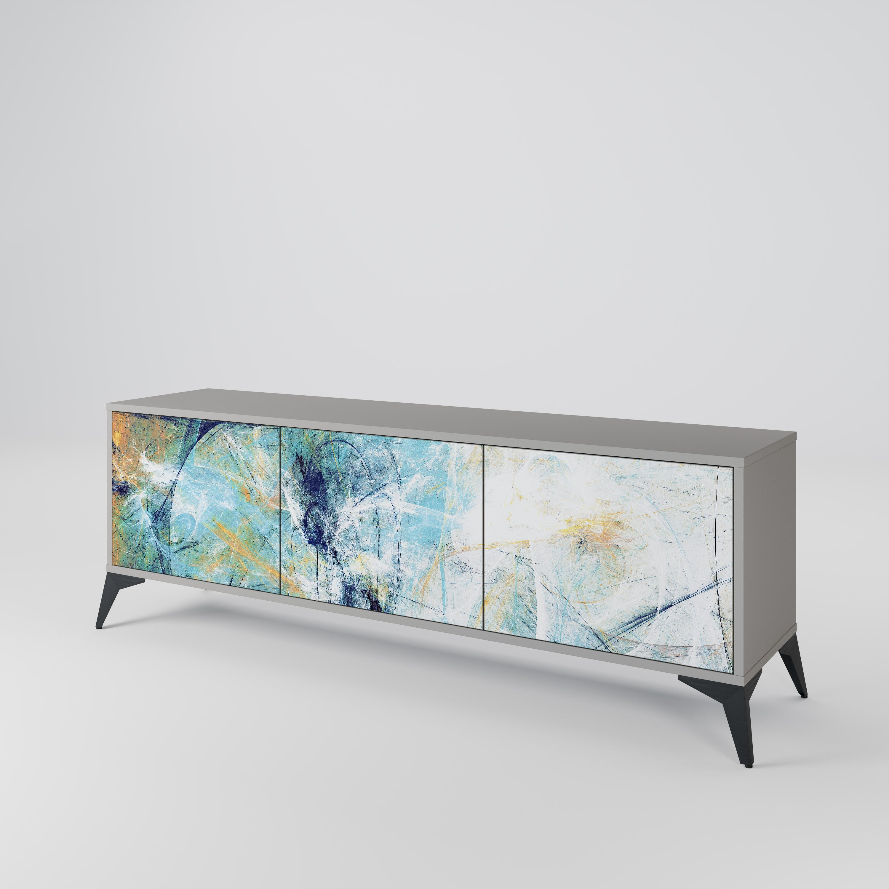 PENSAMIENTOS ABSTRACTOS Mueble de TV de 3 puertas en acabado gris