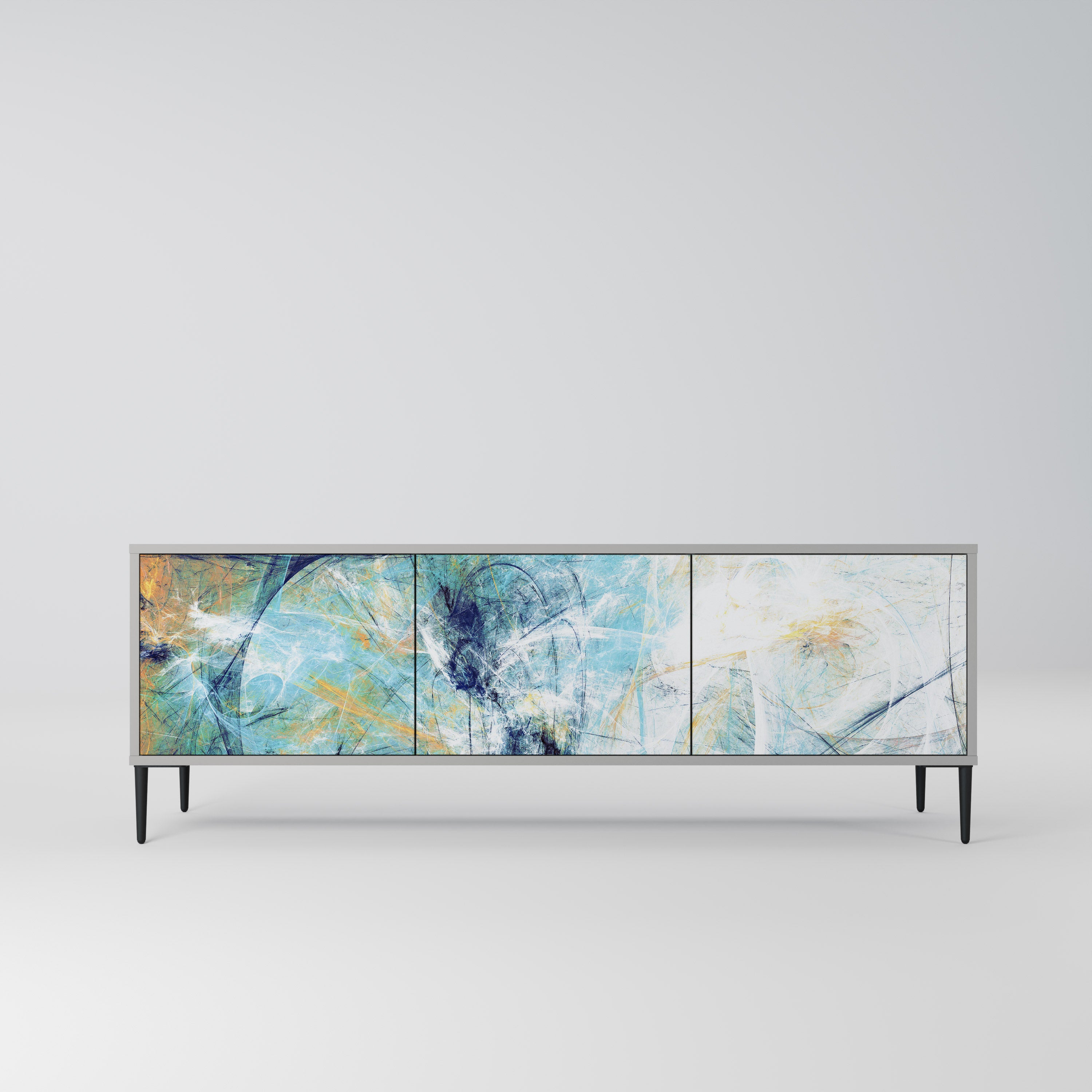 PENSAMIENTOS ABSTRACTOS Mueble de TV de 3 puertas en acabado gris