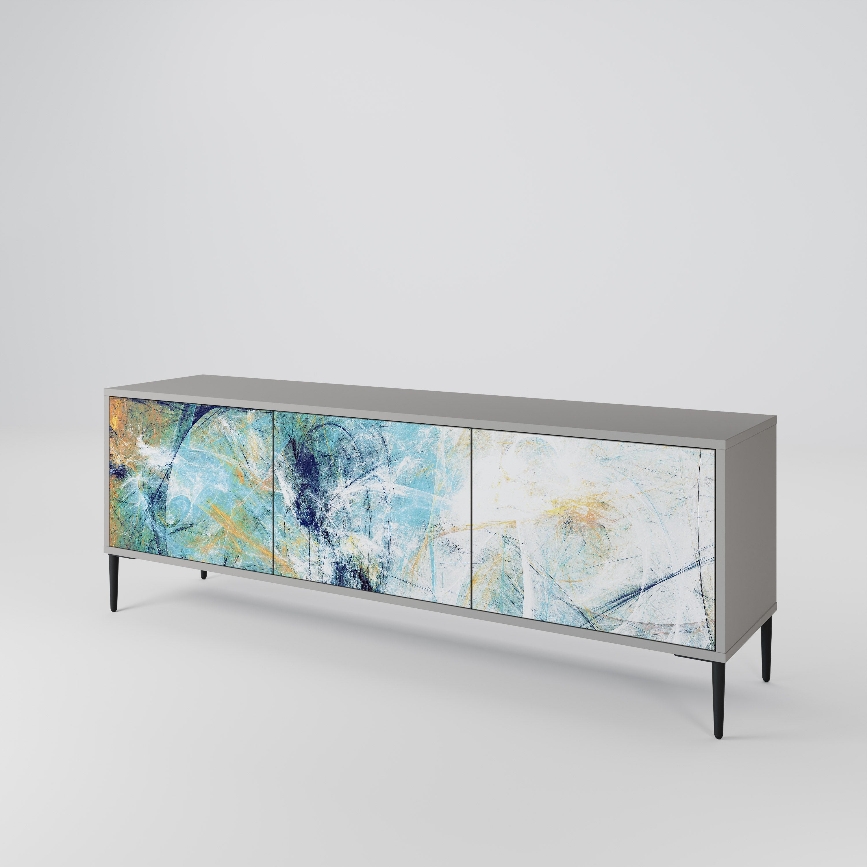 PENSAMIENTOS ABSTRACTOS Mueble de TV de 3 puertas en acabado gris