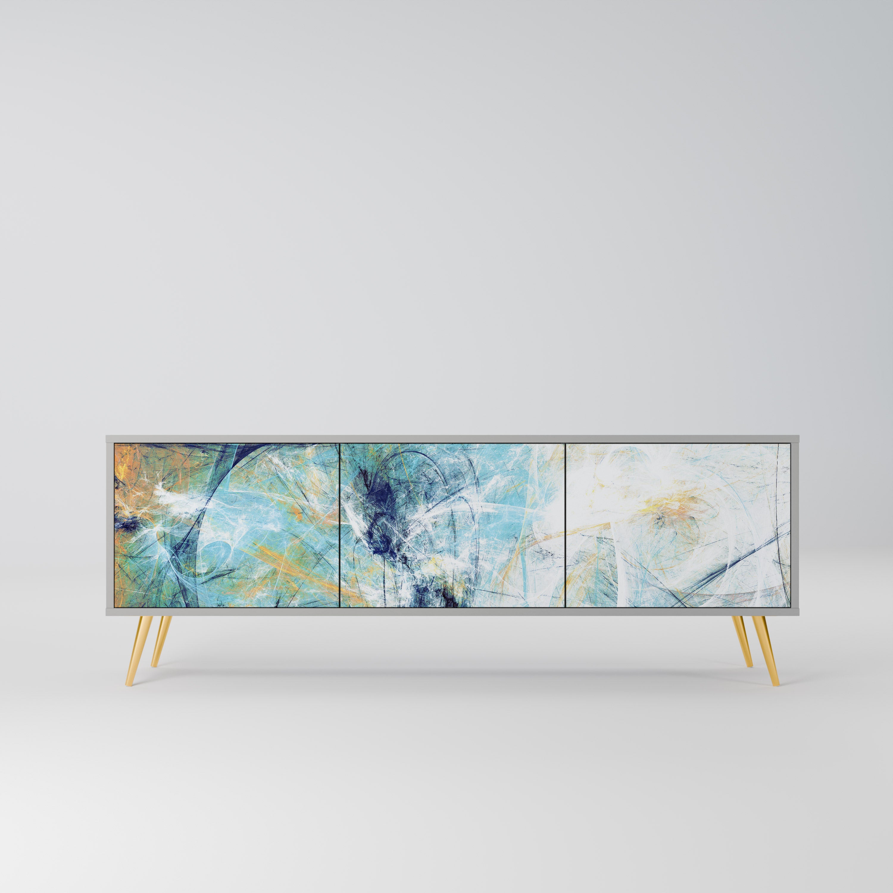 PENSAMIENTOS ABSTRACTOS Mueble de TV de 3 puertas en acabado gris